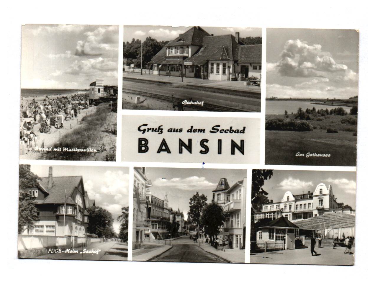 Ak Ostsee Gruß aus dem Seebad Bansin Strand mit Musikpavillon Bahnhof