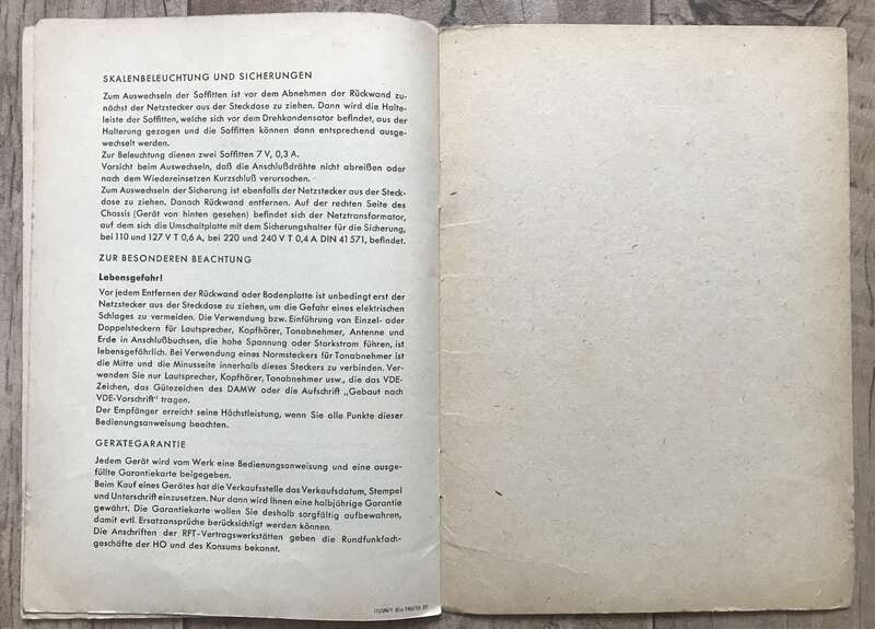 Bedienungsanleitung Radio Potsdam VEB Stern Radio Berlin