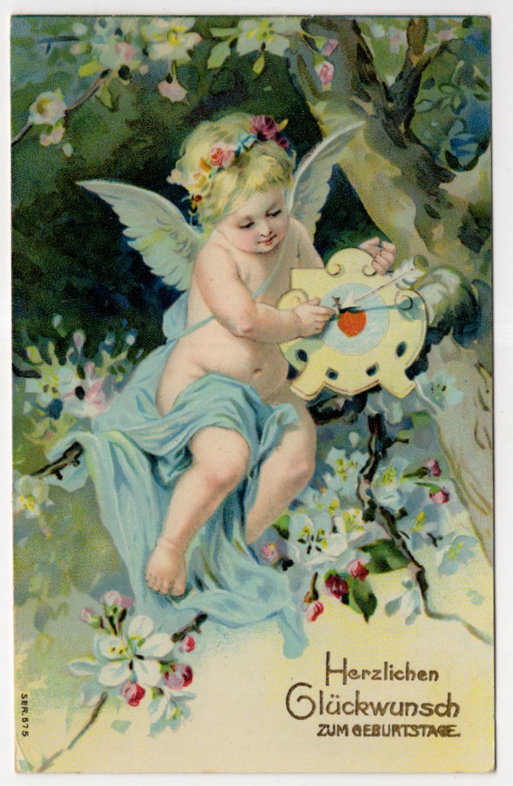 Kitsch Ak Amor Engel Herzlichen Glückwunsch zum Geburtstag 