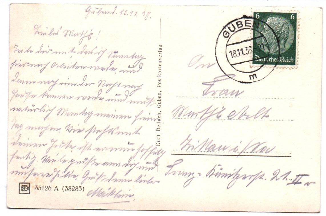 Ak Guben Strasse Kaffee Schönberger Central Hotel 1938