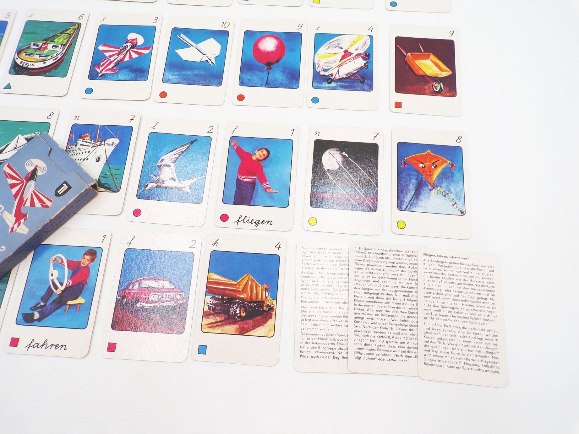 Fliegen fahren schwimmen Bildkartenspiel Neubert DDR 1970 Fliegen fahren schwimmen Bildkartenspiel Neubert DDR 1970