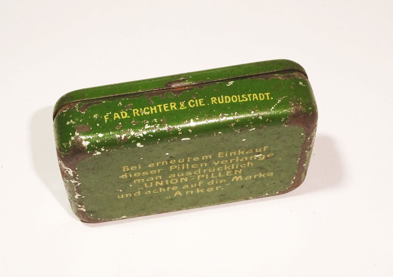 Union Pillen Blechdose Richter u Cie Rudolstadtmit Grammophon Nadeln Dose 