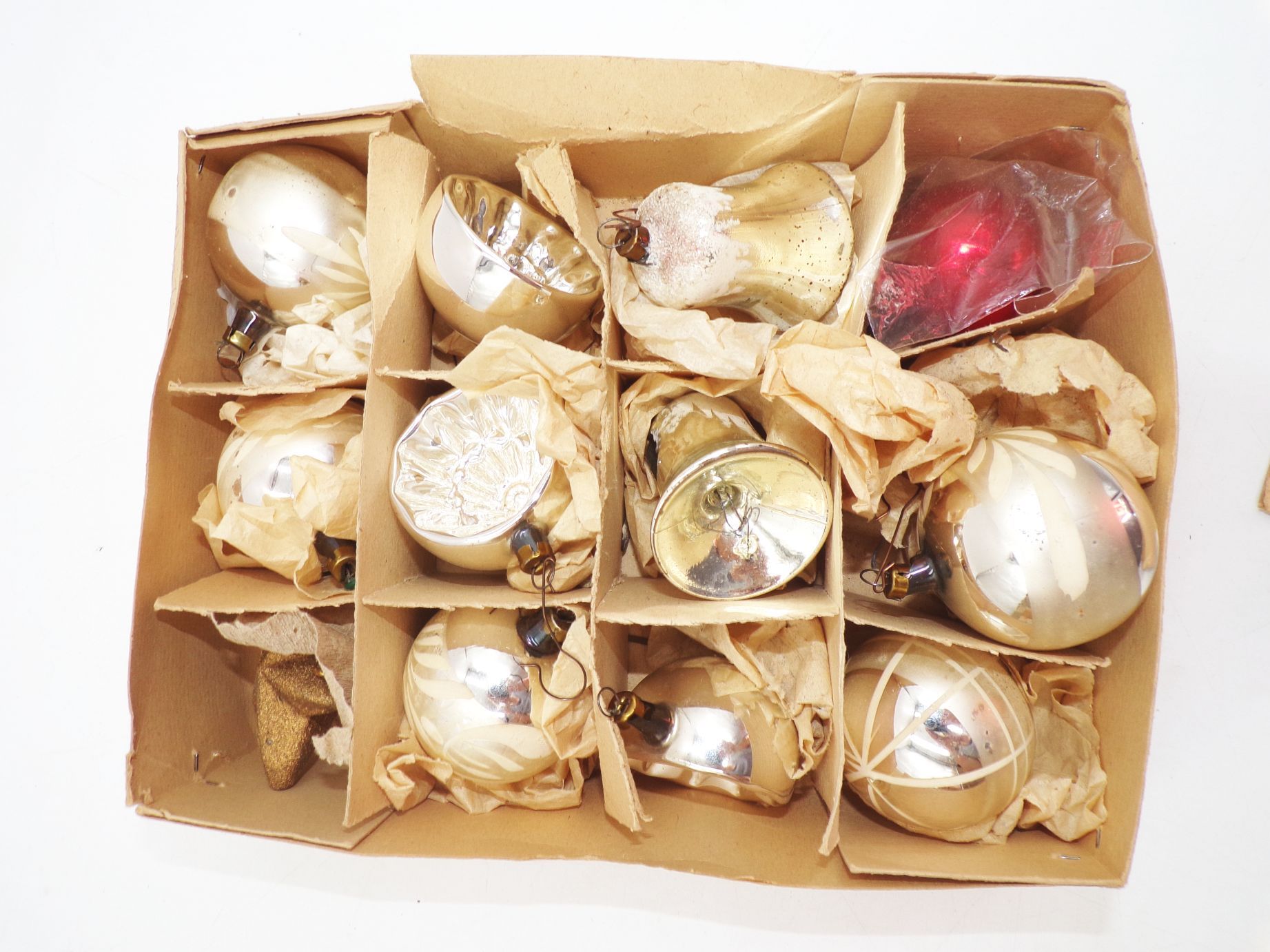 Alter Kugeln Reflexkugeln Glöckchen Silber Glas Christbaumschmuck 