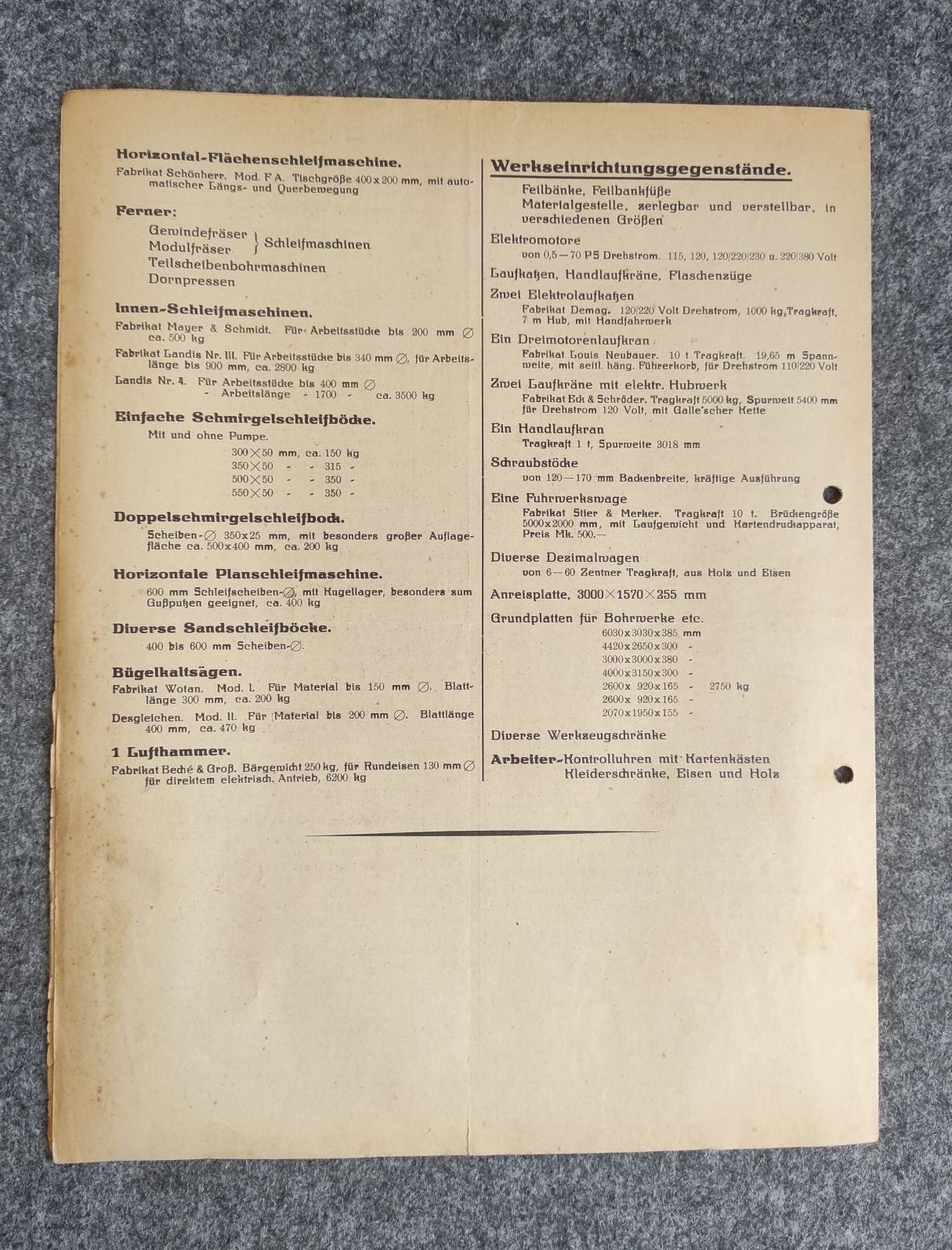 Sonderangebot gebrauchte Werkzeugmaschinen 1914 Preisliste Sonderangebot gebrauchte Werkzeugmaschinen 1914 Preisliste
