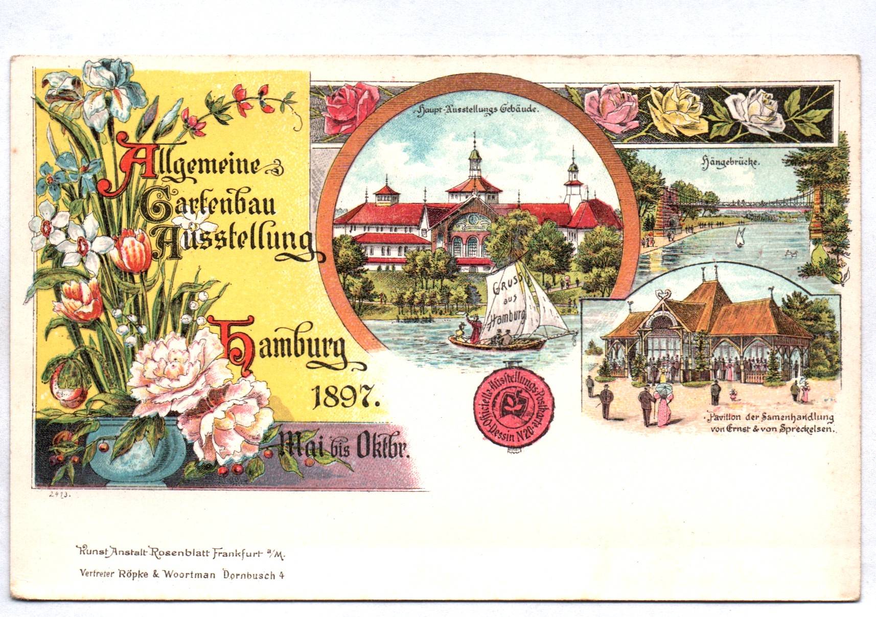 Litho Ak Hamburg 1897 allgemeine Gartenbau Ausstellung Mehrbild 