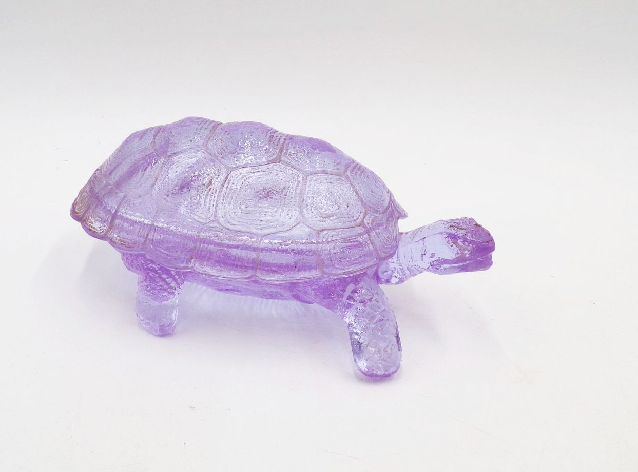 Alte Schildkröte Glas Schmuckdose Glaschale Violett Vintage