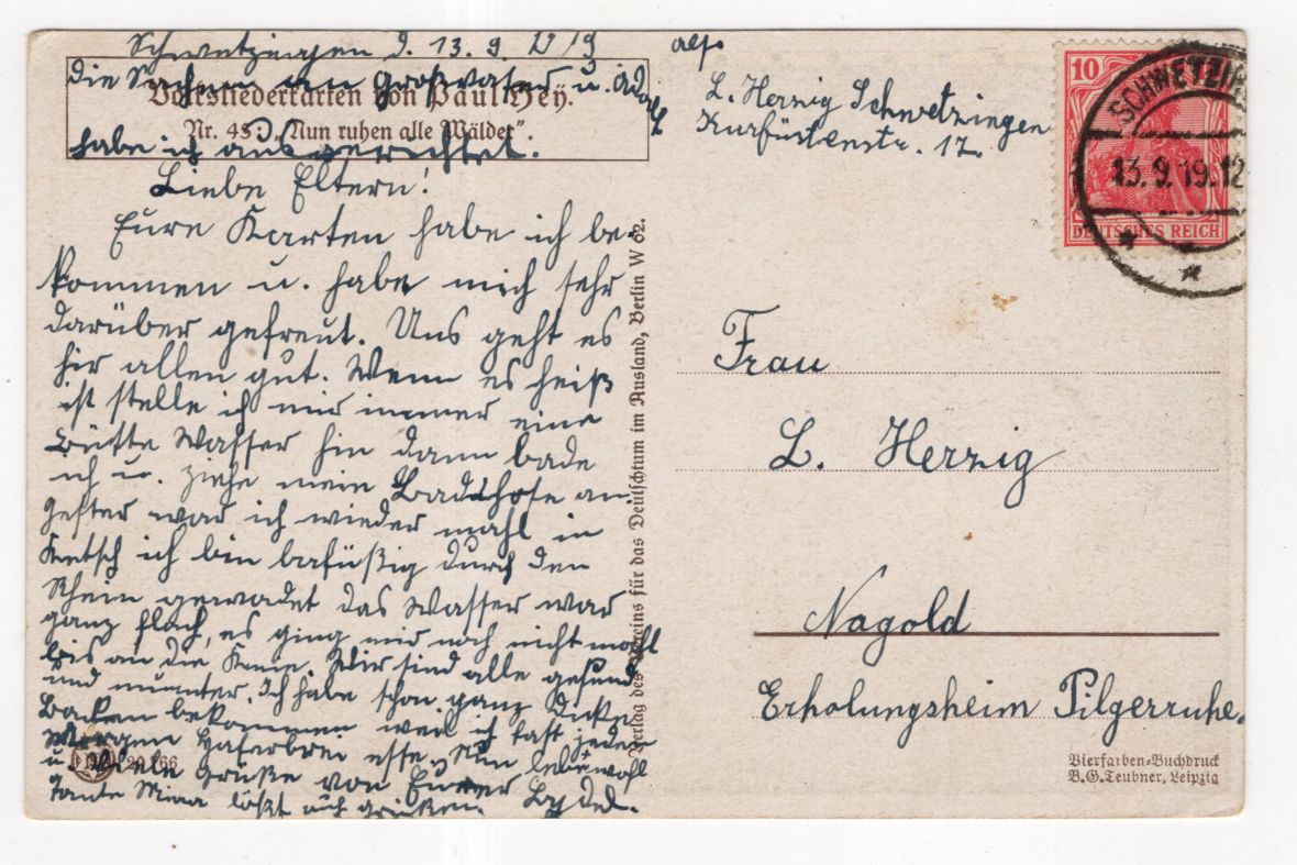 Ak Volksliedkarte Paul Hey 45 Nun ruhen alle Wälder 1919 