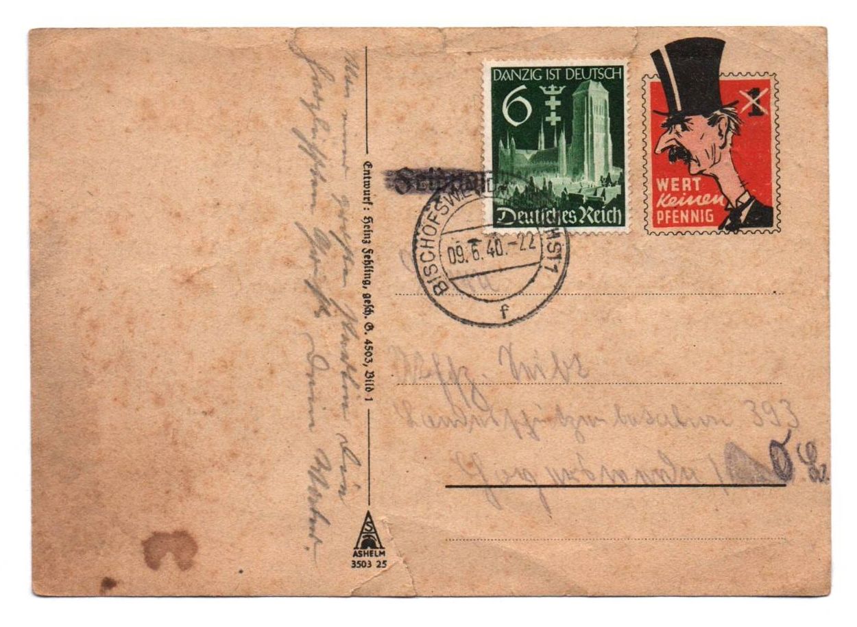 Ganzsache Spottkarte Chamberlain Wert keinen Pfennig 1940 Bischofswerda