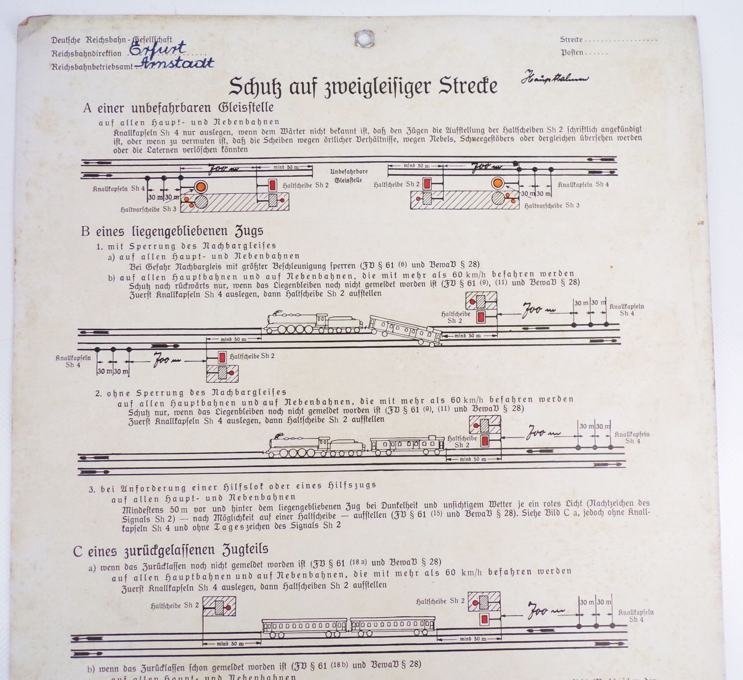 Altes Schild Schutz auf zweigleisiger Strecke 1936 Berlin Reichsbahn 