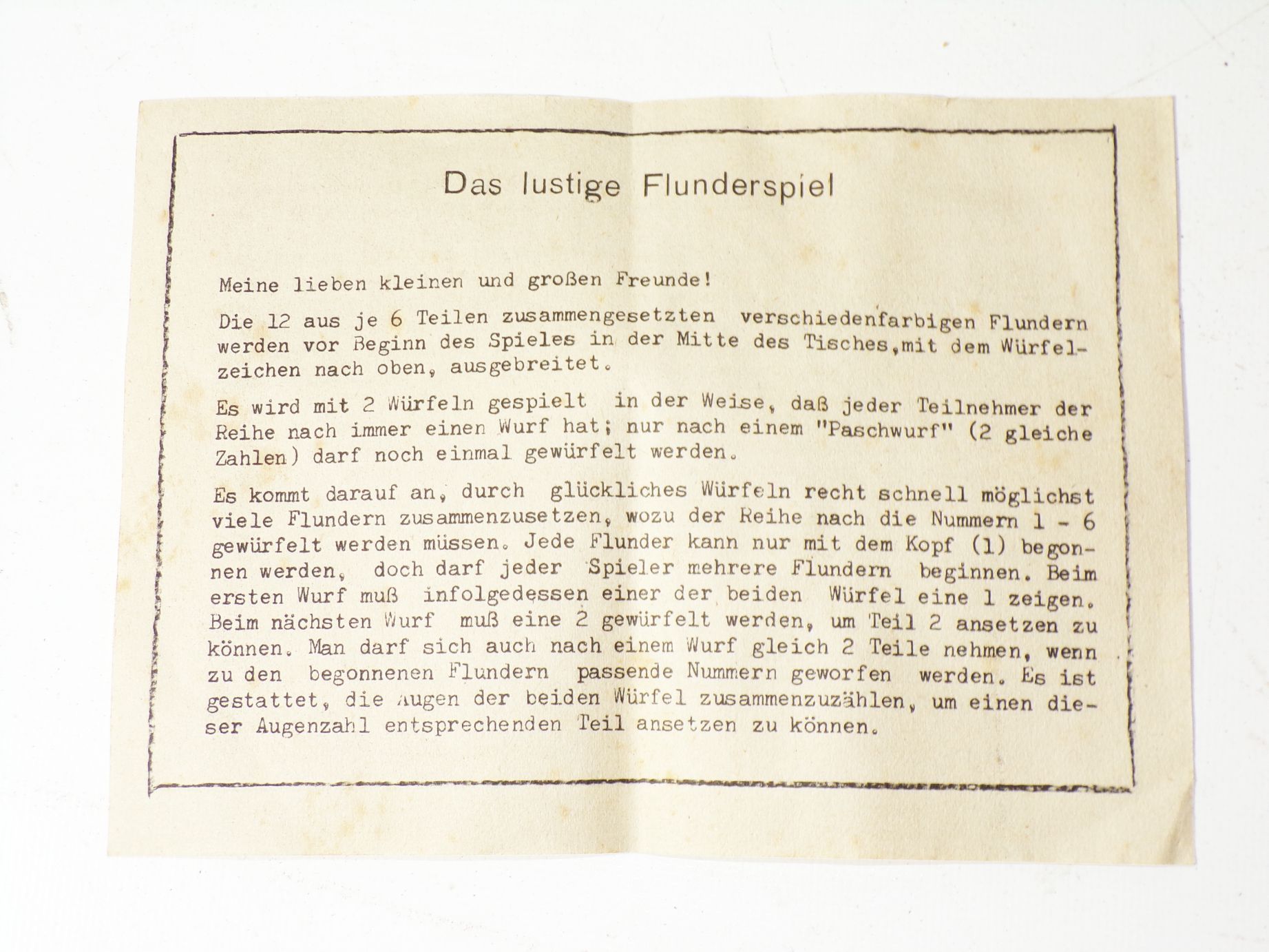 Das lustige Flunderspiel Porst Spiel 1930er 1940er