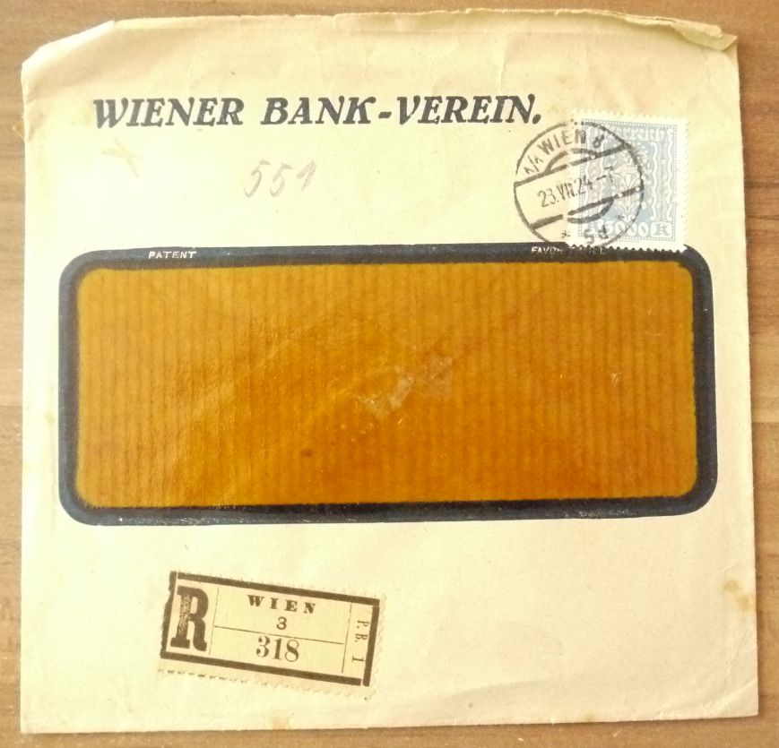 Brief Wiener Bank Verein 1924 Österreich R-Brief
