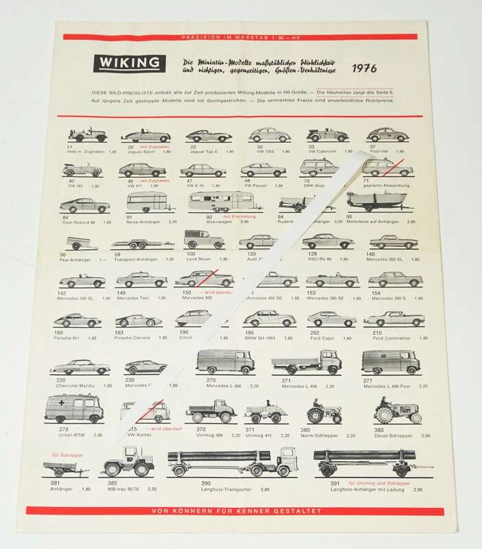 Preisliste 1976 Wiking Autos Verkehrsmodelle 