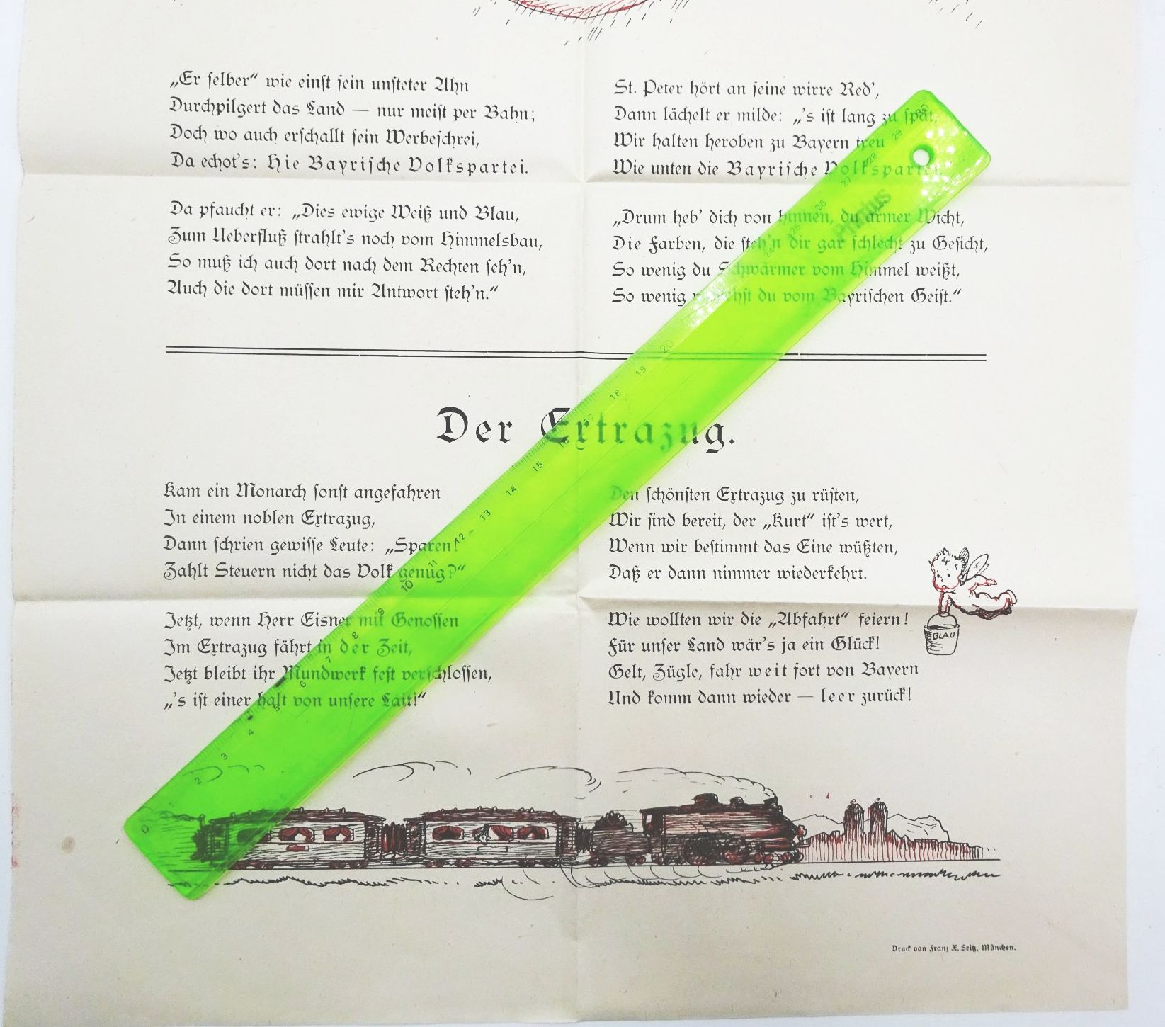 Alter Aushang Satire Kurt Eisner vor Himmelspforte Bayerische Volkspartei 1919 Druck