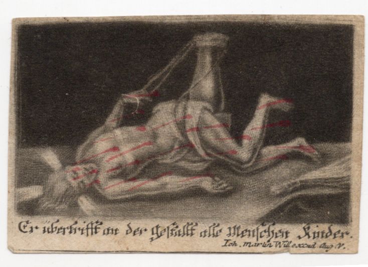 Altes Heiligenbild holy card gequälter Jesus um 1800 