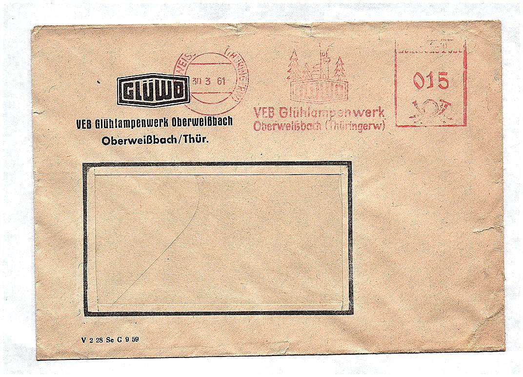 Brief VEB Glühlampenwerk Oberweißbach Thüringen 1961