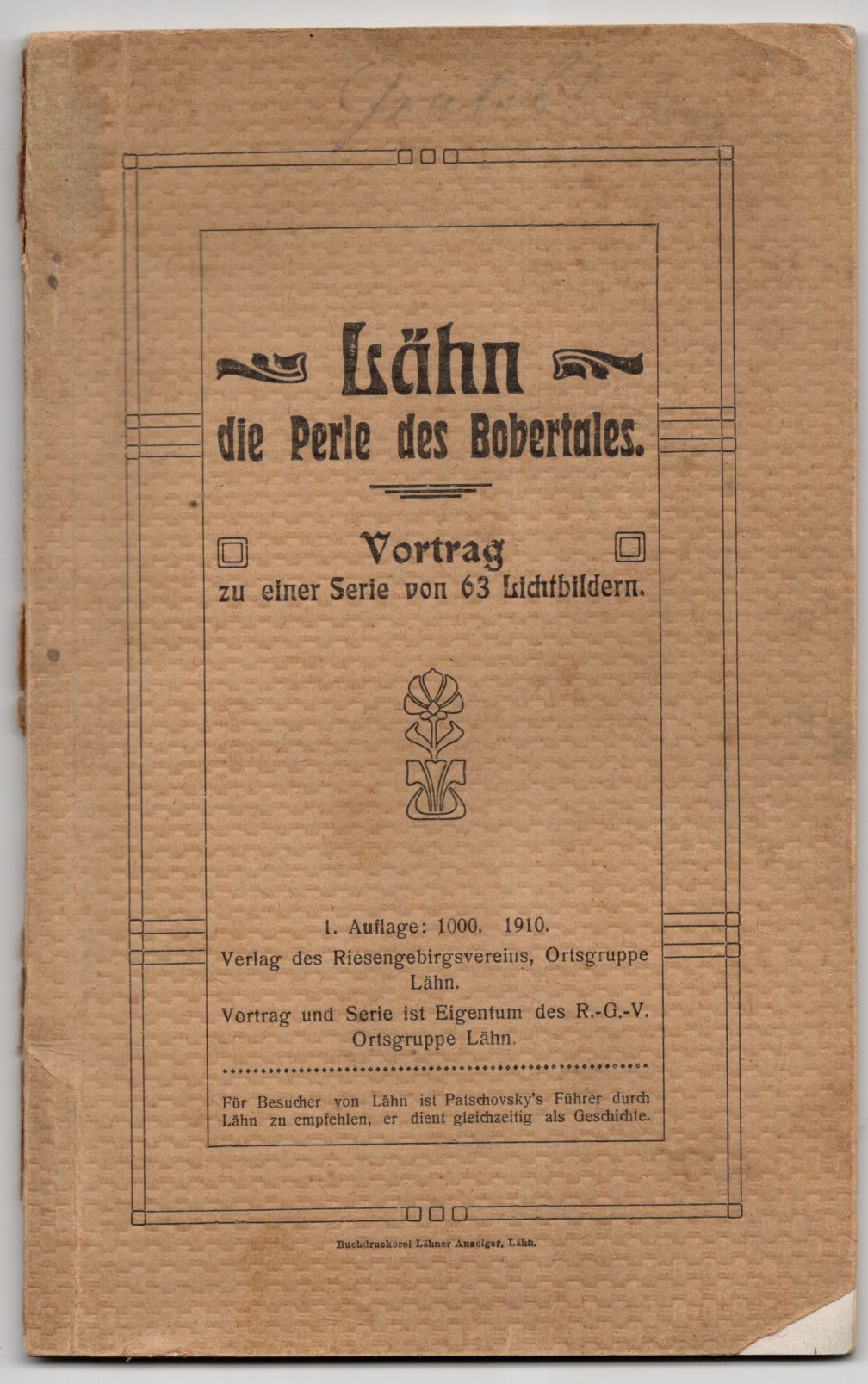 Lähn der Perle des Bobertales Vortrag zur einer Serie von 63 Lichtbildern 1910