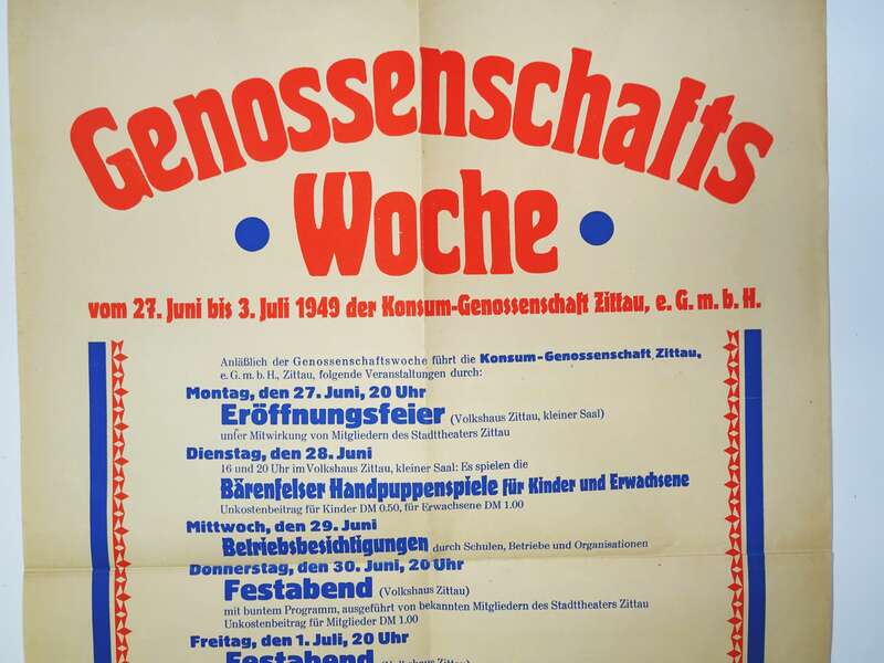 Plakat 1949 Genossenschafts Woche Konsum Zittau 