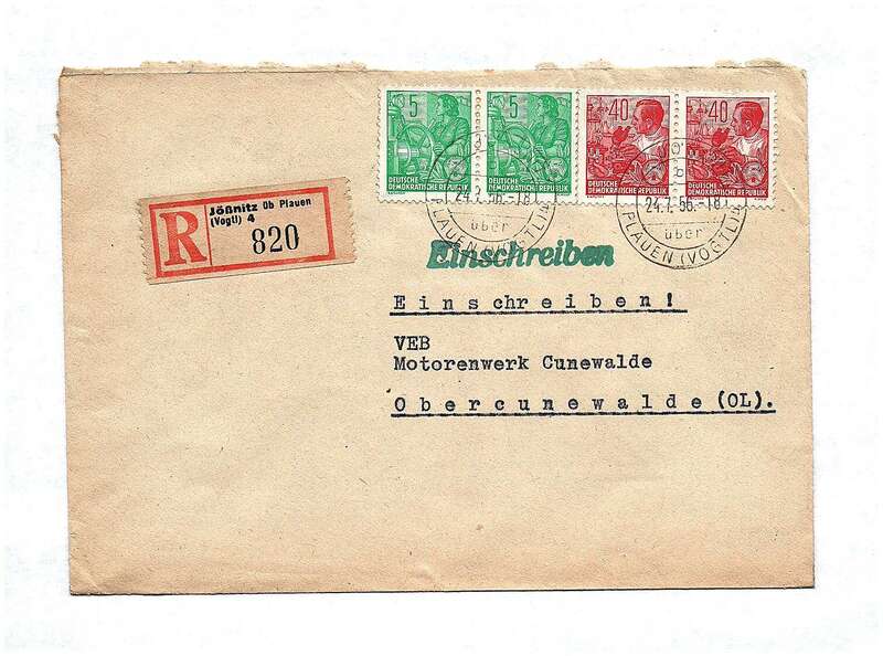 R Brief DDR 1956 Einschreiben Jößnitz üb Plauen