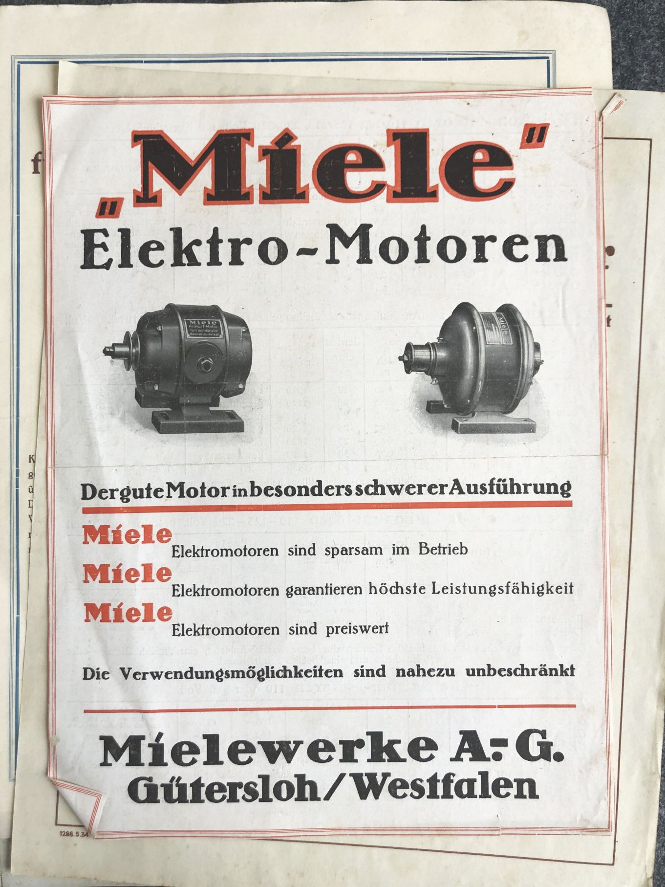 Originale Mappe Miele Werke AG Gütersloh Westfalen Prospekte ca 1936 Preislisten