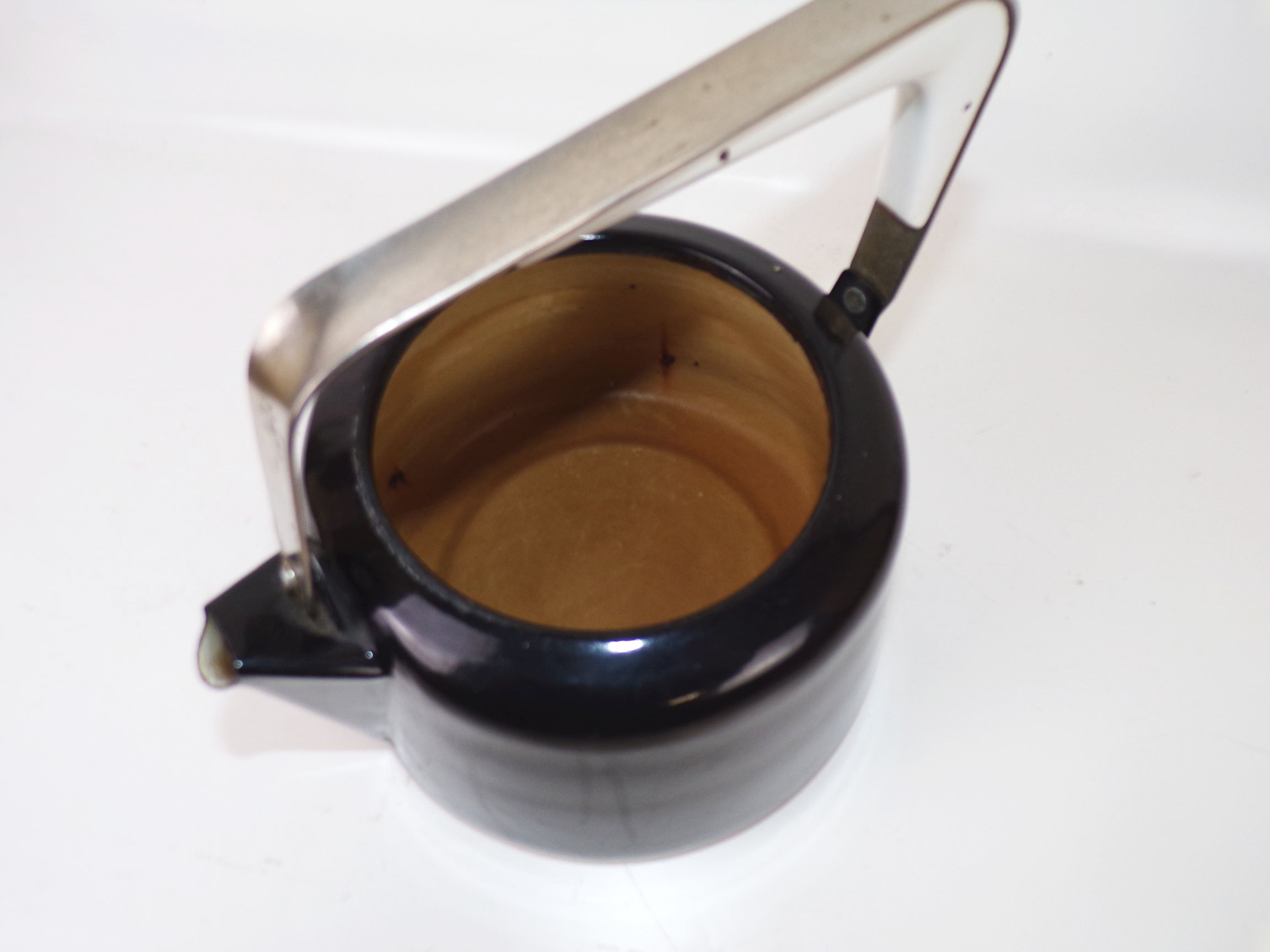 Alter Emaille Wasserkessel Teekessel Schwarz 