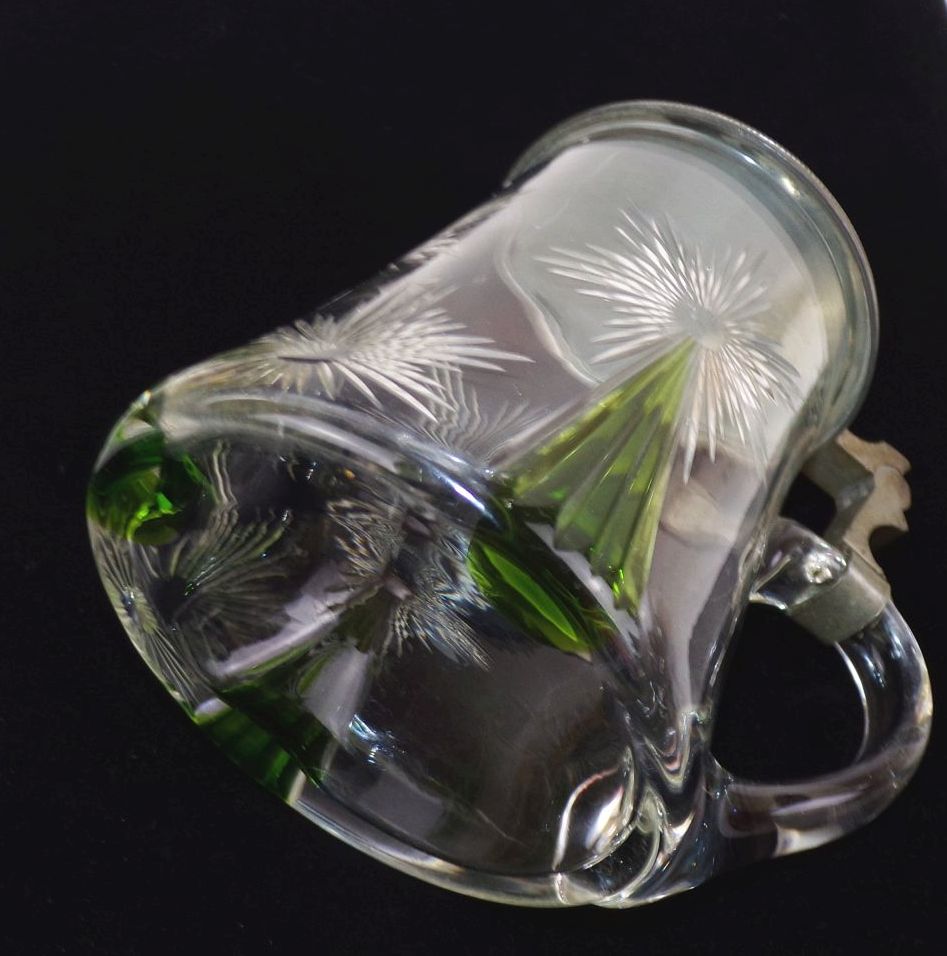 Jugendstil Bierkrug Glas Humpen Zinndeckel Grün Geschliffenes Dekor Jugendstil Bierkrug Glas Humpen Zinndeckel Grün Geschliffenes Dekor