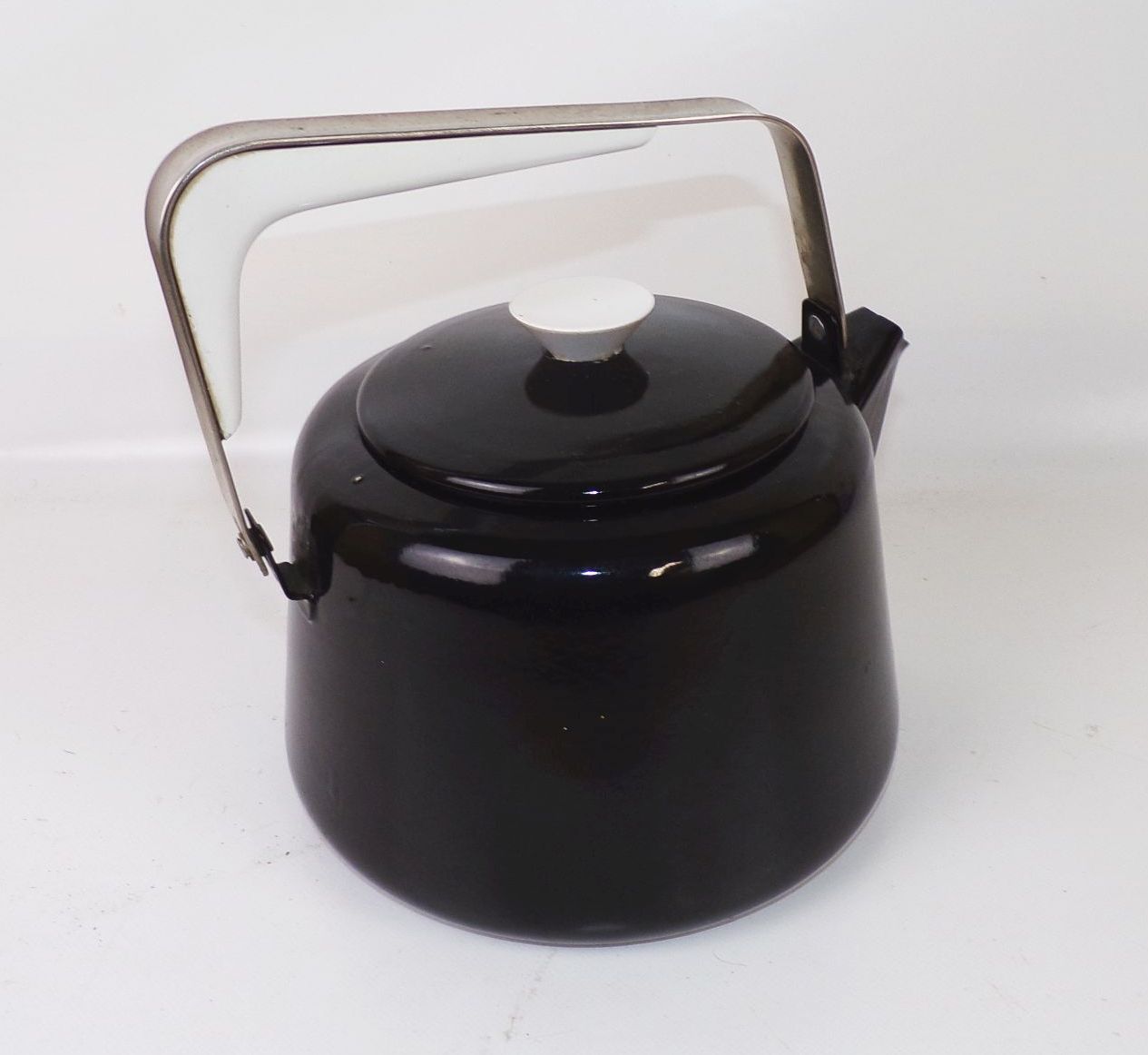 Alter Emaille Wasserkessel Teekessel Schwarz 