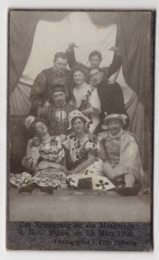 CdV Foto Erinnerung Maskerade Radfahrer Club Peine 1908 Karneval 