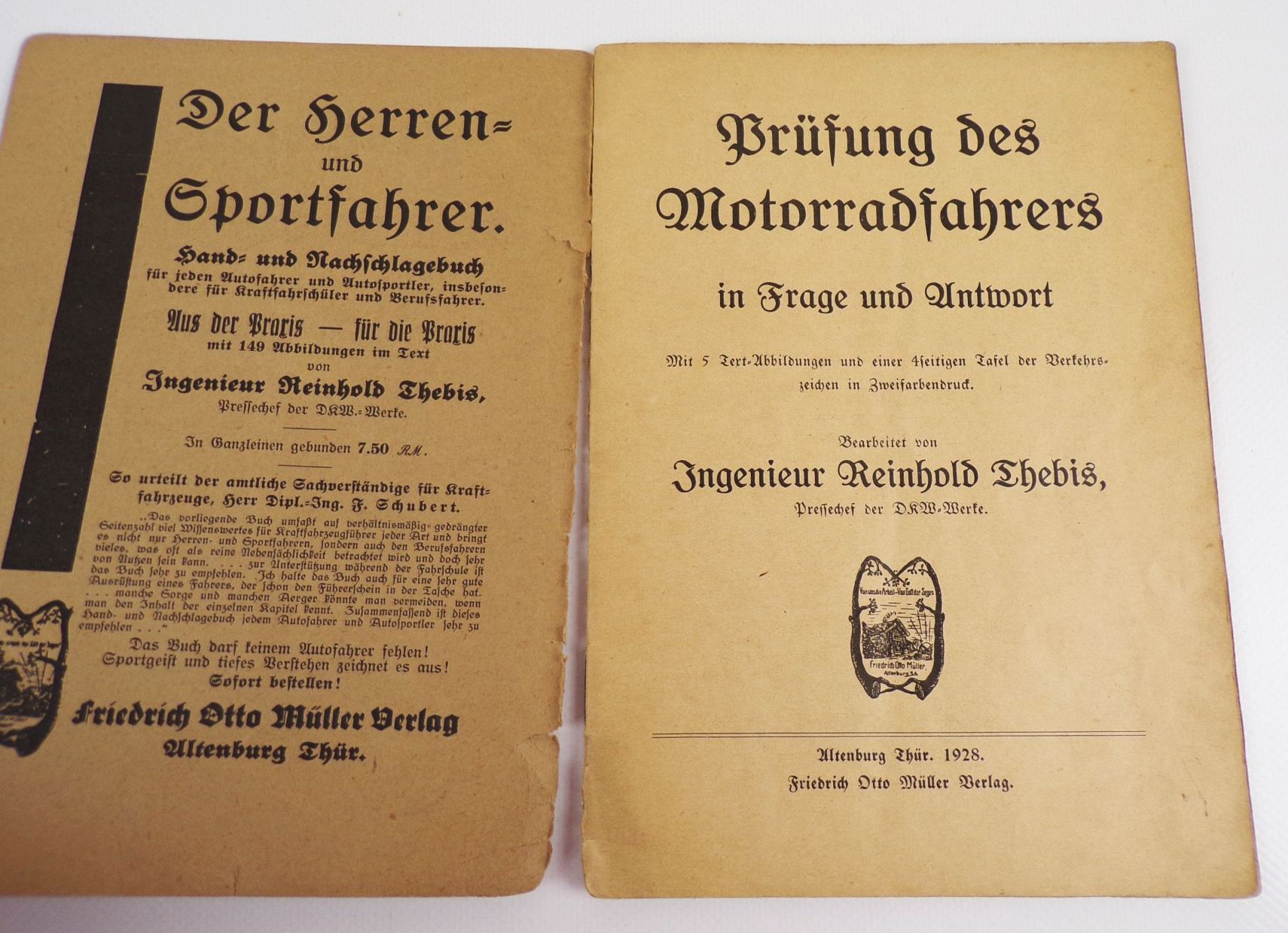 Prüfung des Motorradfahrers Reinhold Thebis 1928 Oldtimer