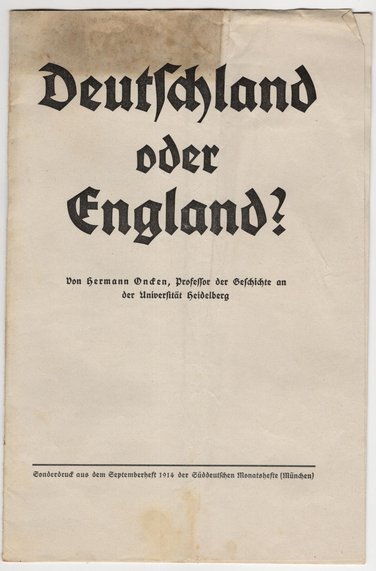Deutschland oder England Hermann Oncken 1914 Sonderdruck