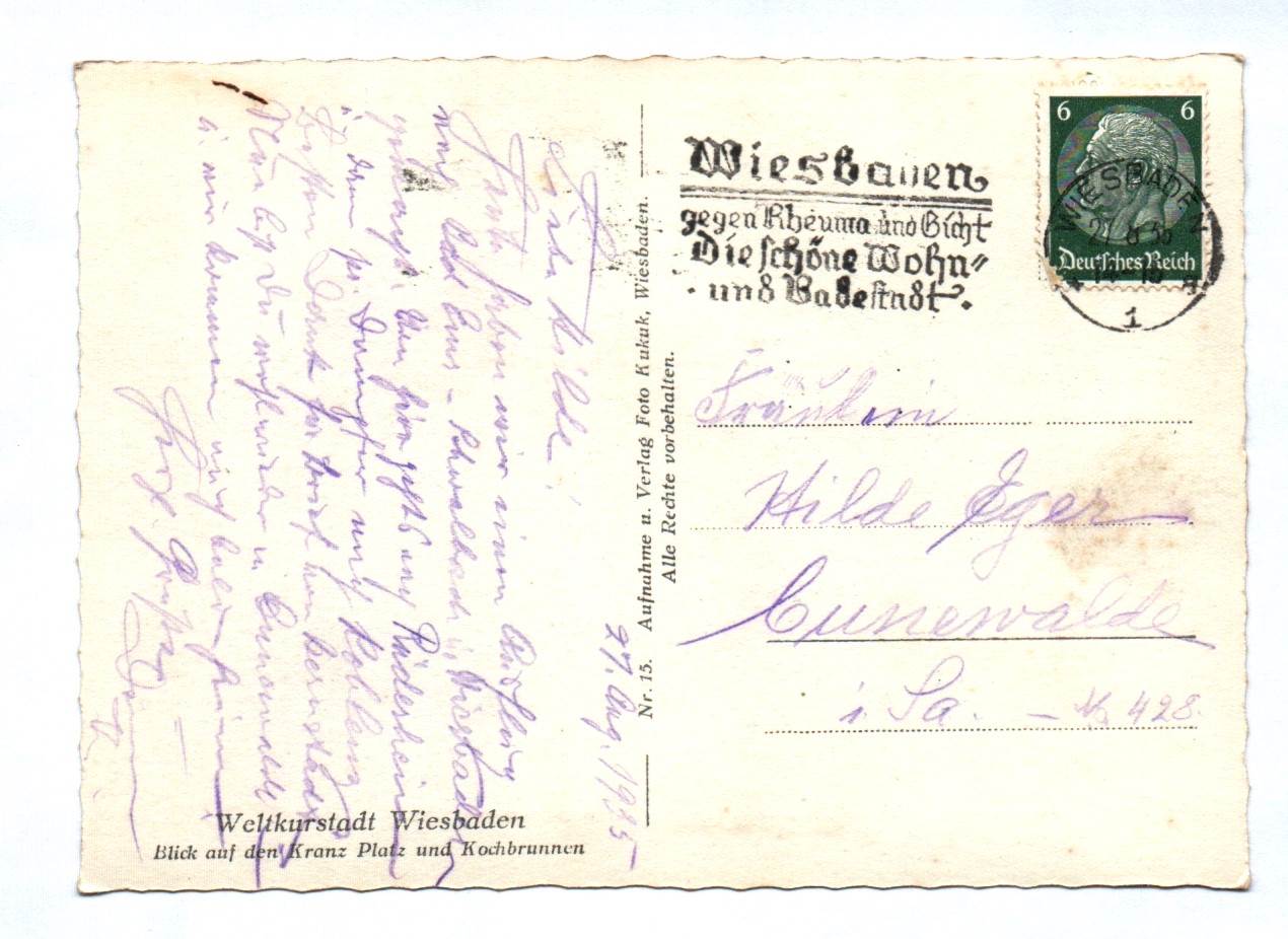 Ak Weltkurstadt Wiesbaden Blick auf den Kranz Platz und Kochbrunnen 1935 Ak Weltkurstadt Wiesbaden Blick auf den Kranz Platz und Kochbrunnen 1935