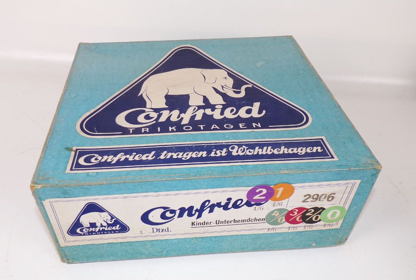 Alter Confried Trikotagen Karton mit MEZ Strickgarn Reklame Sammler Handarbeit