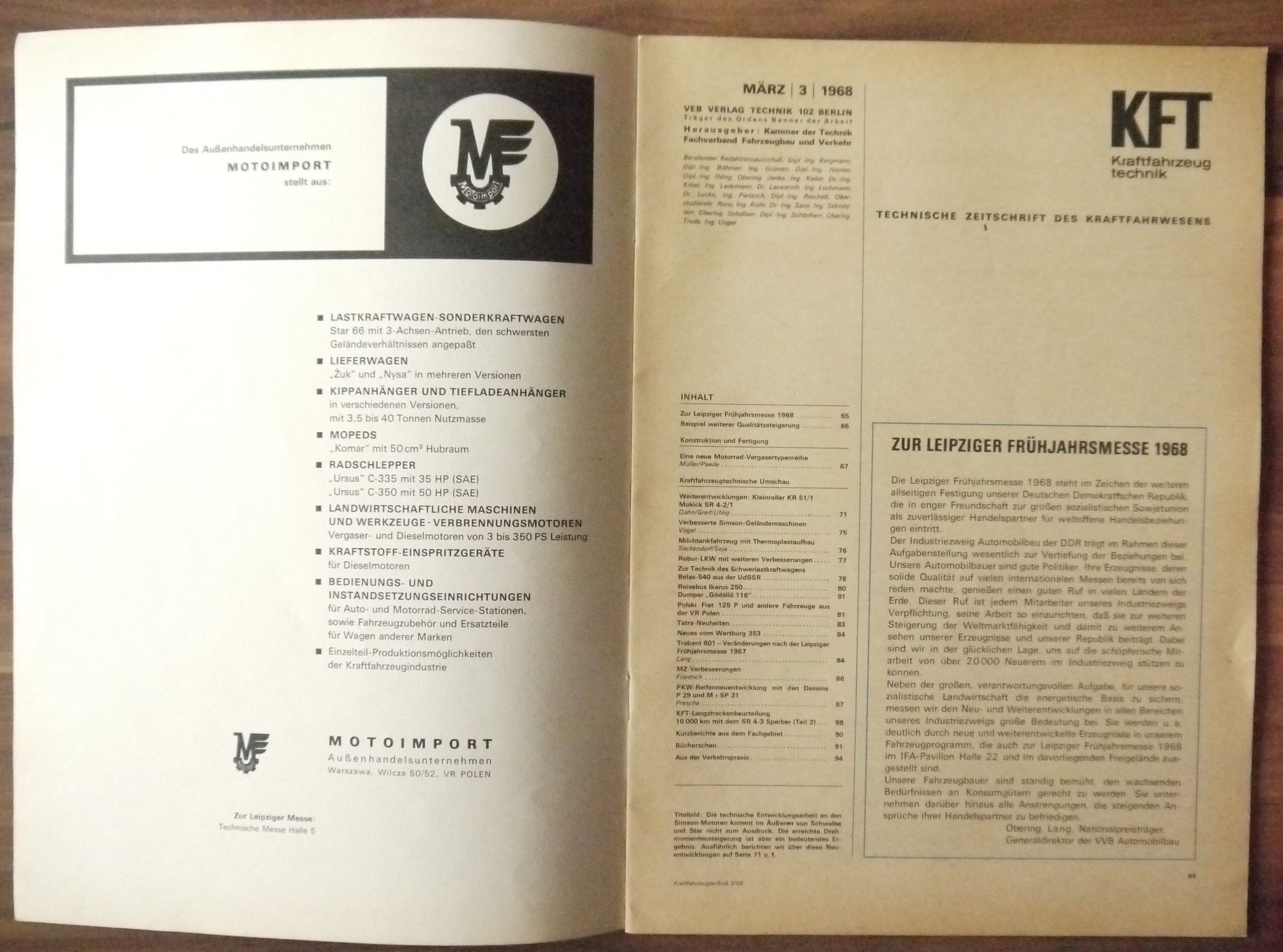 KFT Kraftfahrzeugtechnik Zeitschrift März 1968 Simson Schwalbe KR 51 1