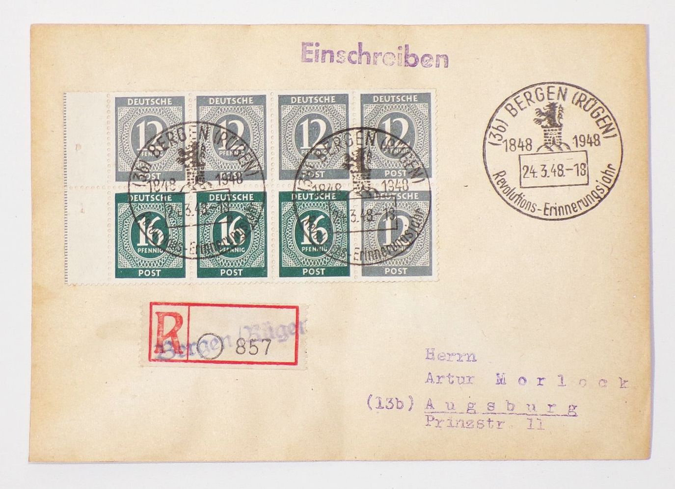 R Brief 1948 Bergen Rügen H Blatt 123 Einschreiben