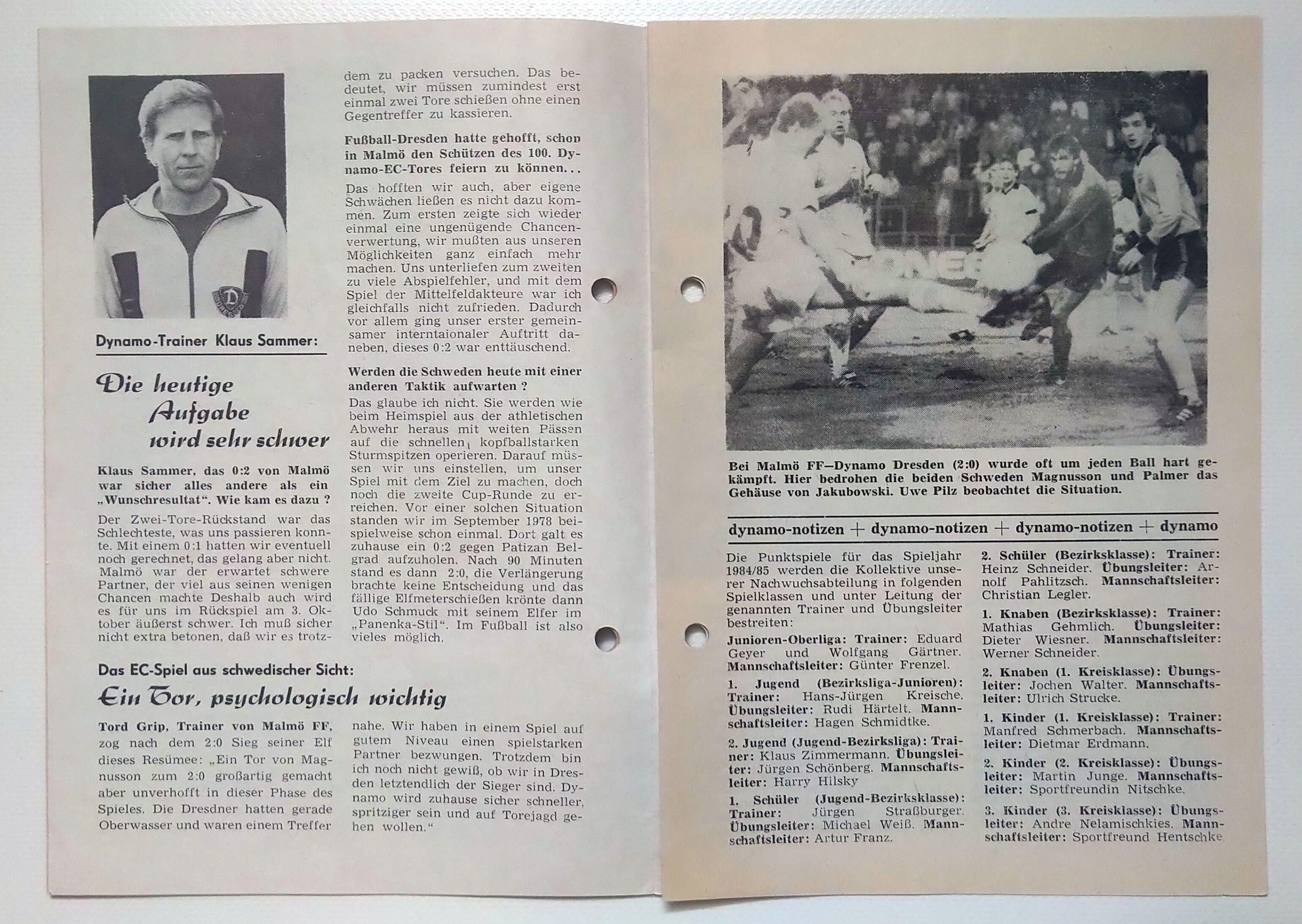 Fußball Programmheft Malmö FF - Dynamo Dresden 1984