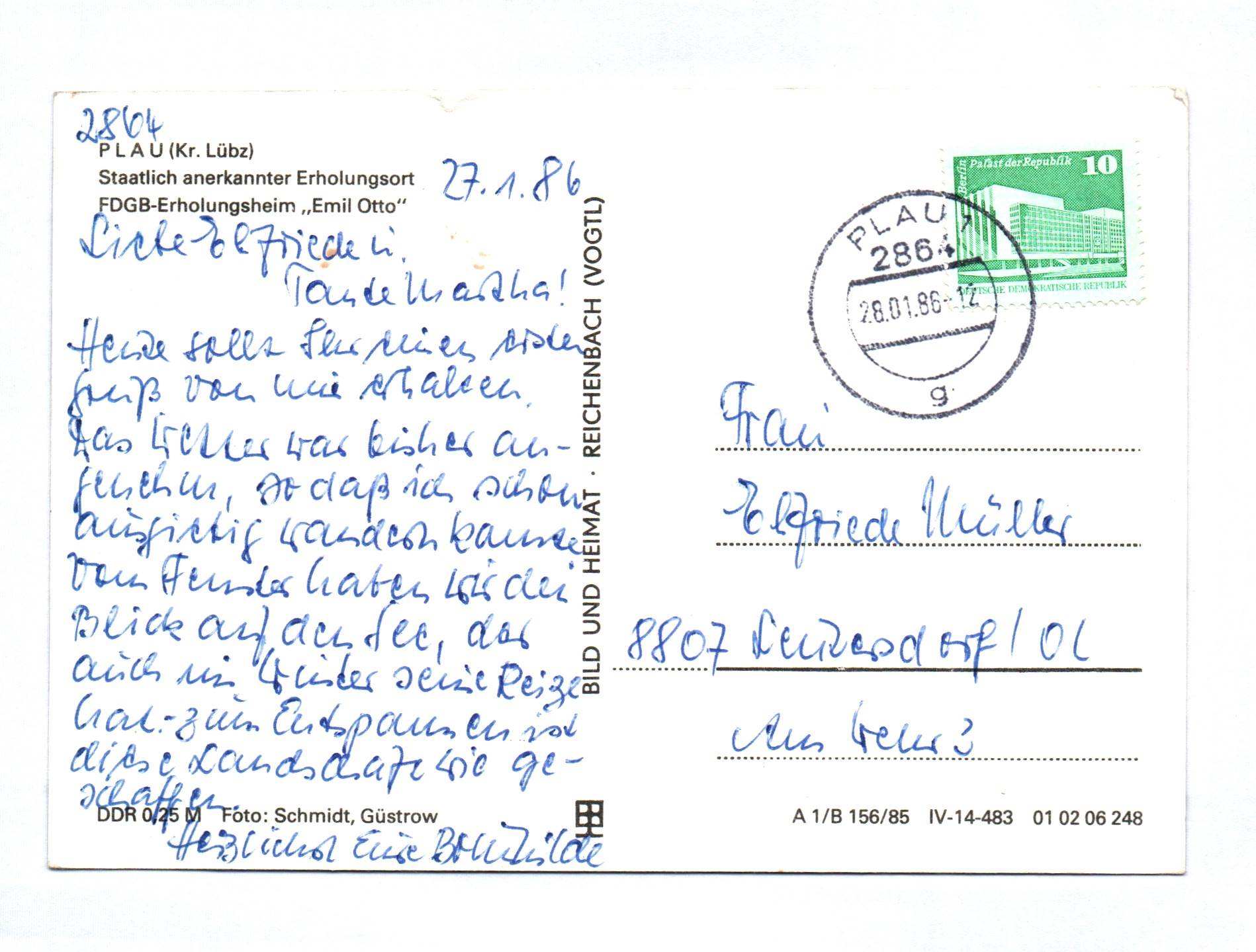 Ak Plau Kreis Lübz Staatlich anerkannter Erholungsort DDR 1986 Ak Plau Kreis Lübz Staatlich anerkannter Erholungsort DDR 1986