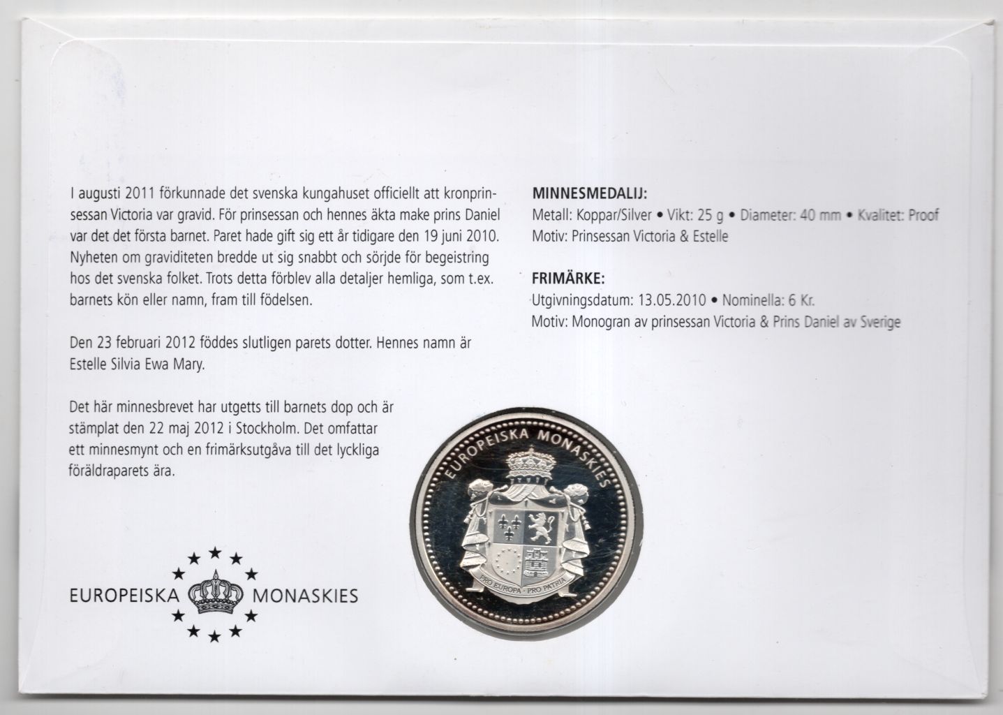 Numisbrief Prinzessin Victoria und Estelle 2012 Adel Schweden