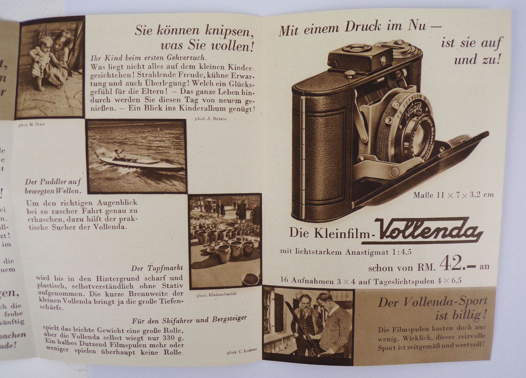 Kleinfilm Vollenda 3 x 4 Kamera Fotoapparat 1930 er 