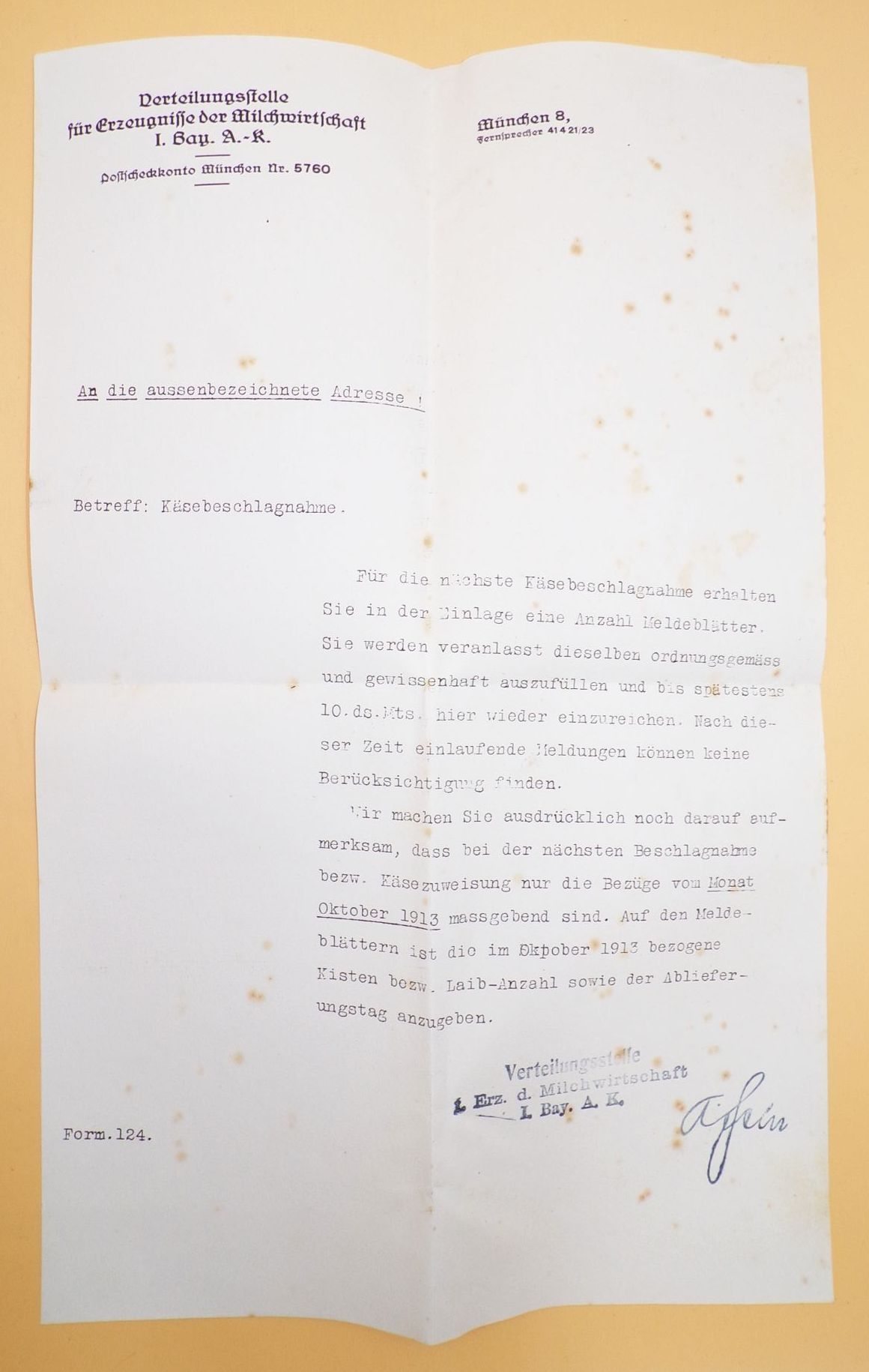 Konvolut Dokumente Milchwirtschaft Käse Versorgung 1 Wk Bayern