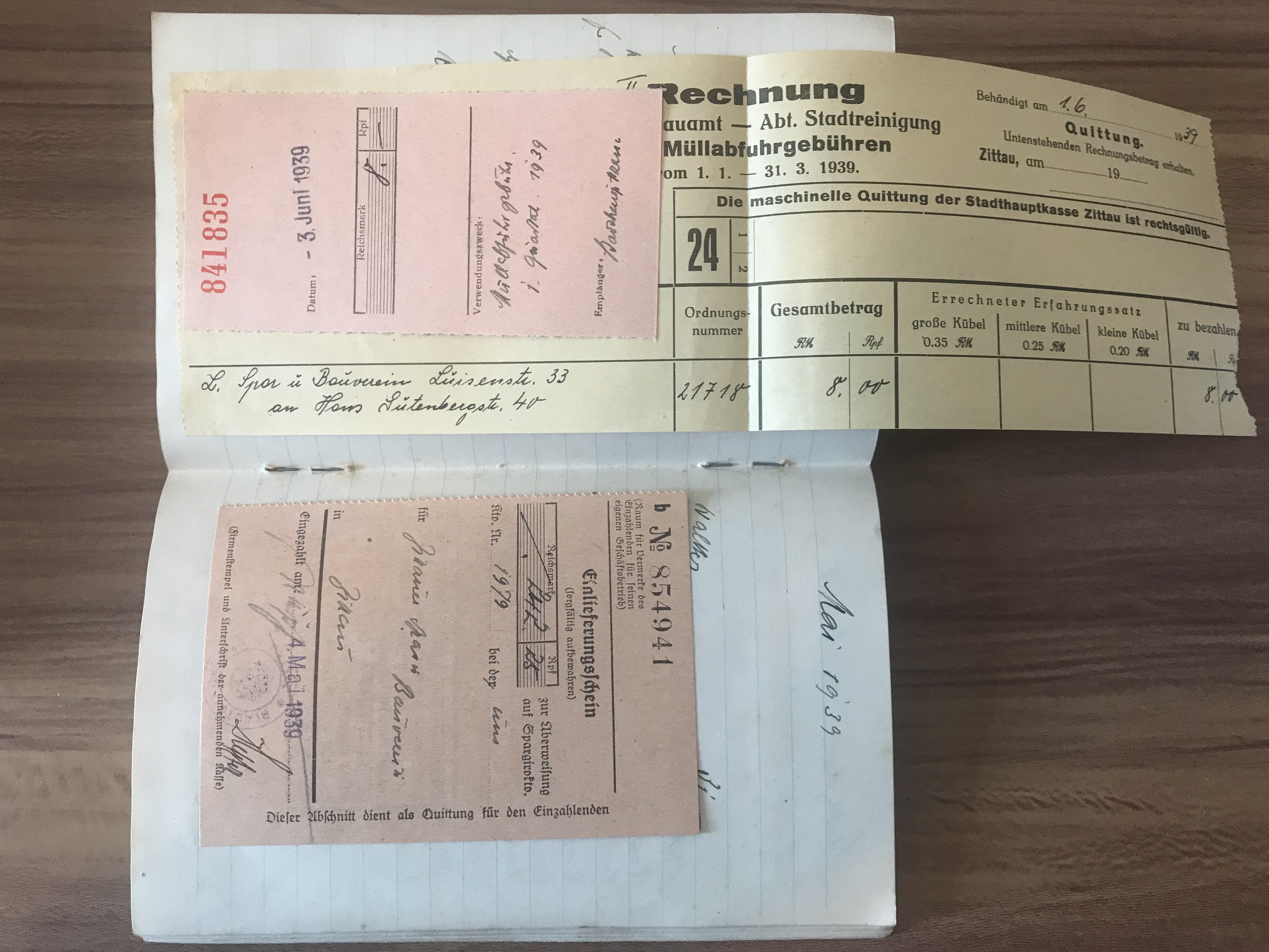 Heft Zittauer Spar- u. Bauverein E.G.m.b.H. 1936 – 1940 Einlieferungsscheine Post Brief Buch