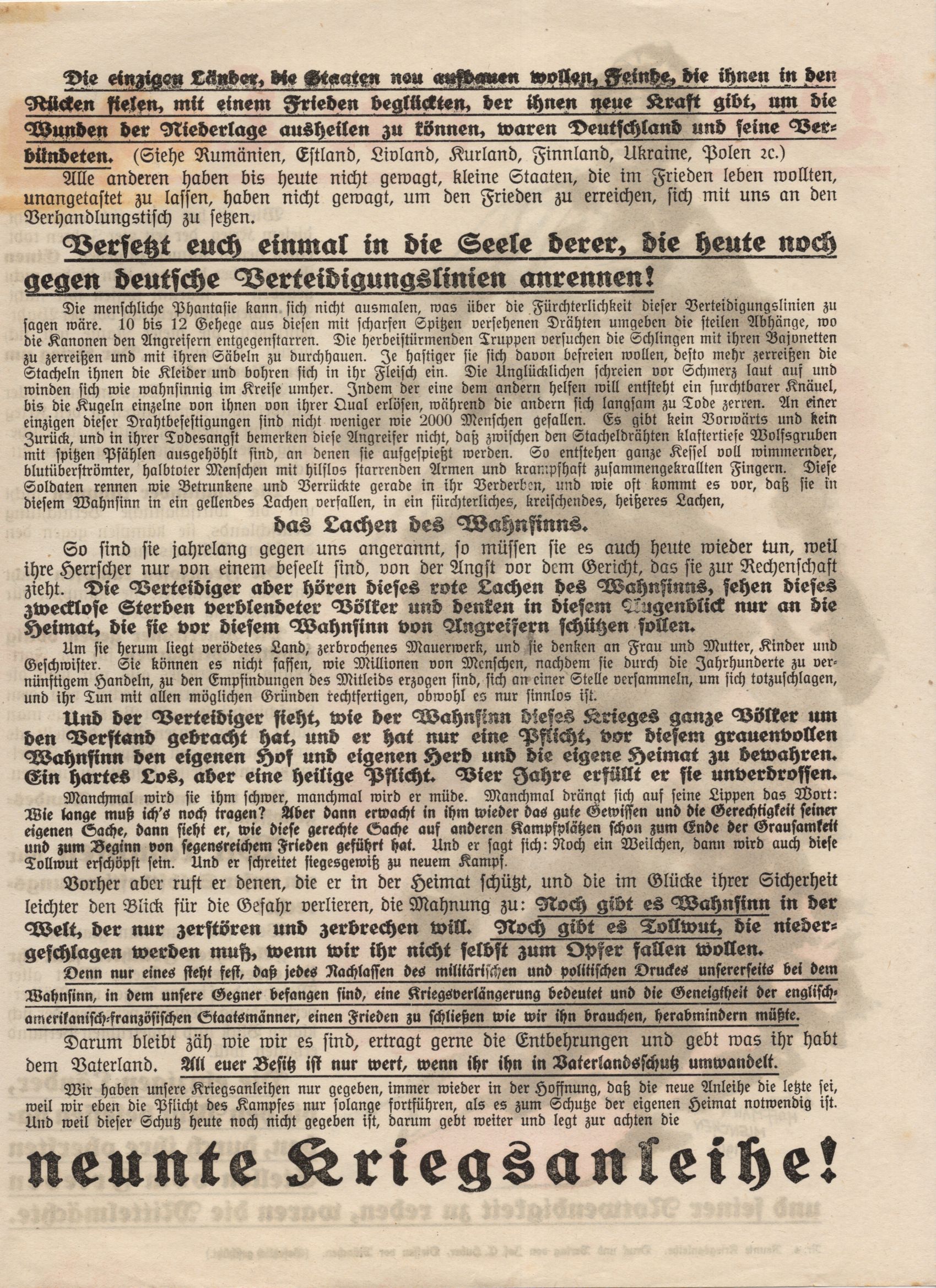 Flugblatt 9 Kriegsanleihe 1 Wk WW1 Das rote Lachen Hoffmann München