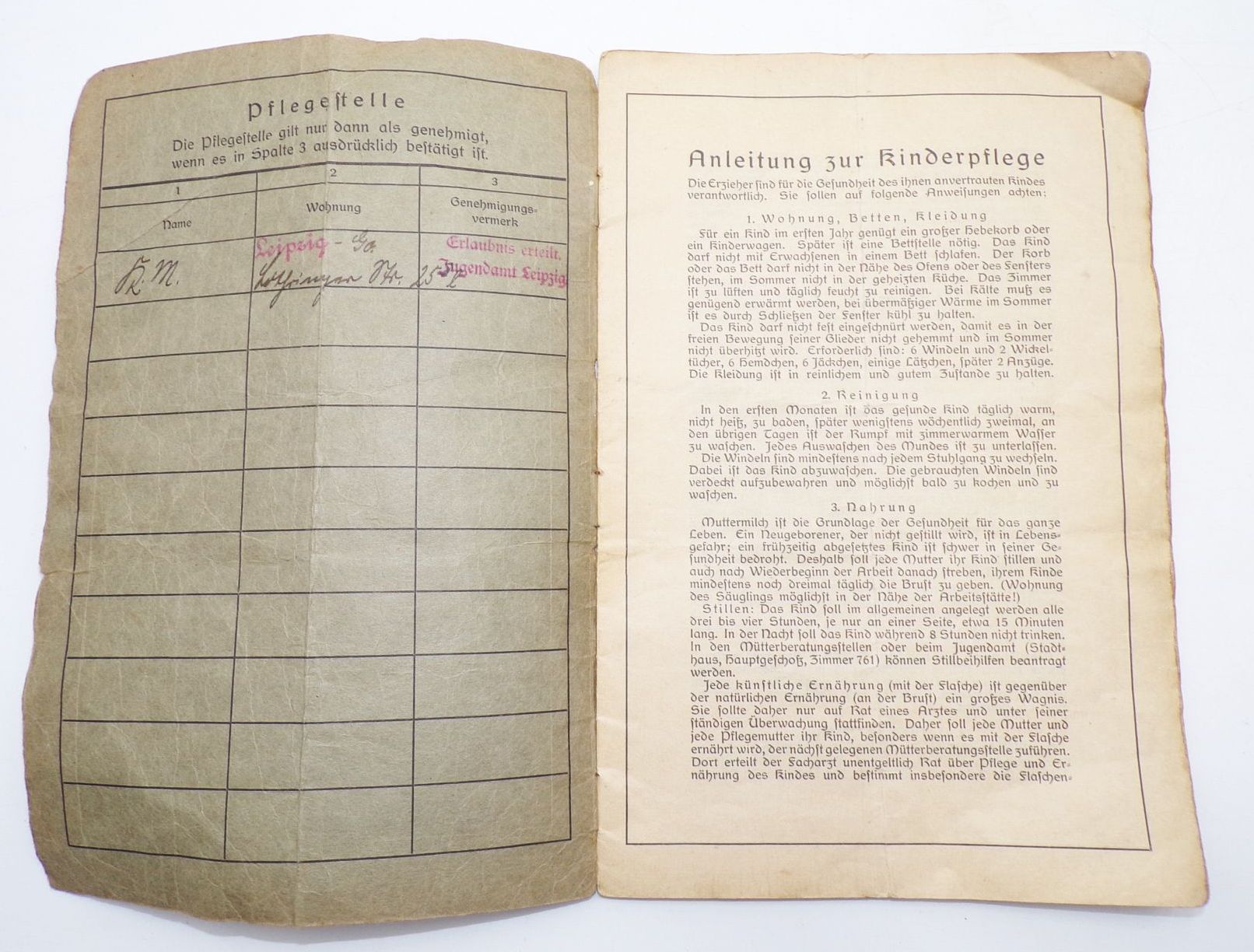 Pflegebuch Jugendamt Leipzig Schutz der Pflegekinder 1928 Pflegebuch Jugendamt Leipzig Schutz der Pflegekinder 1928