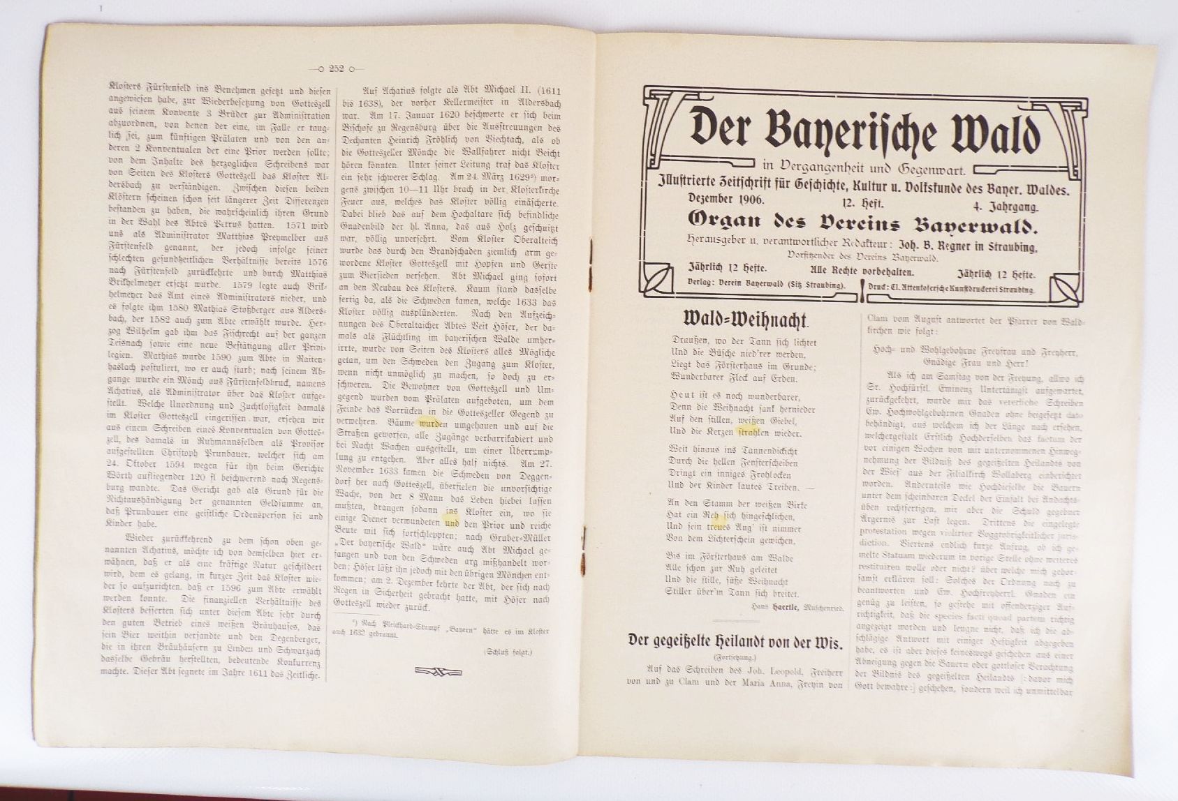 Der bayerische Wald Vereinszeitschrift des Vereins Bayerwald 1907 Lot