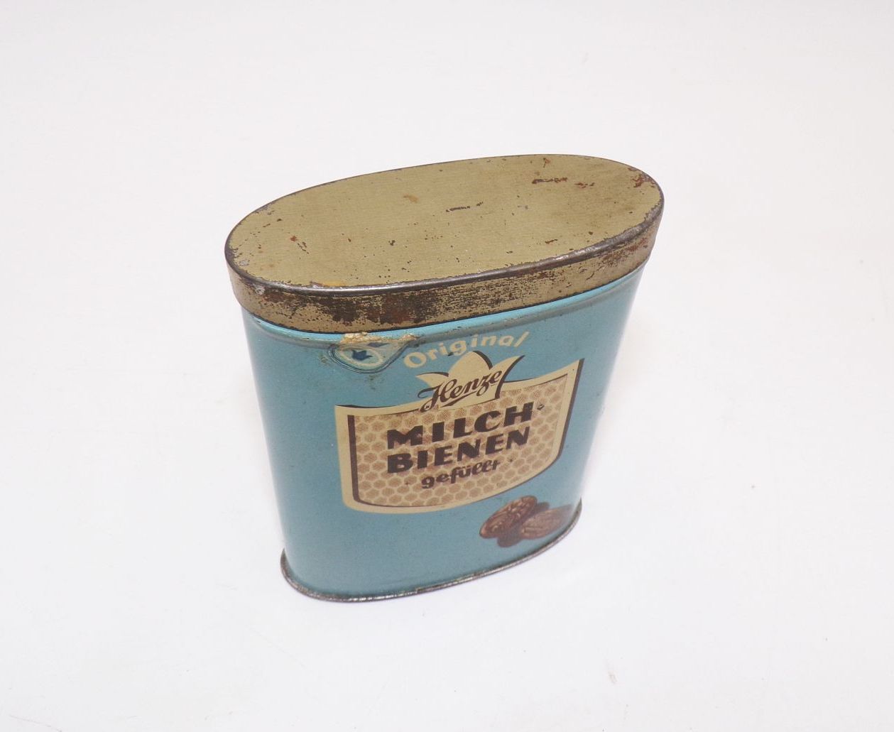 Alte Henze Milchbienen gefüllt Blechdose Eilenburg 1950er Alte Henze Milchbienen gefüllt Blechdose Eilenburg 1950er