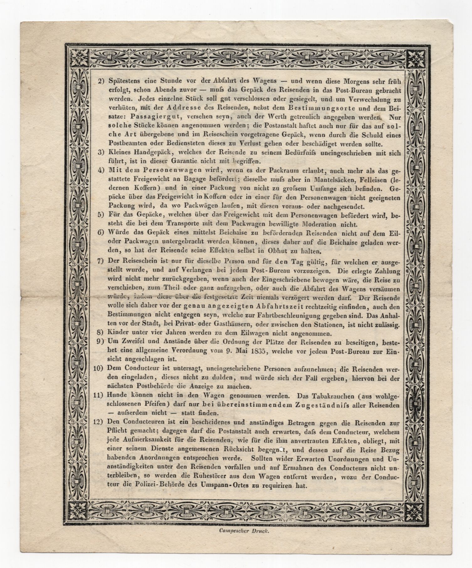 Eilwagen Einschreibe Nummer Reiseschein Nürnberg 1839 nach Regensburg