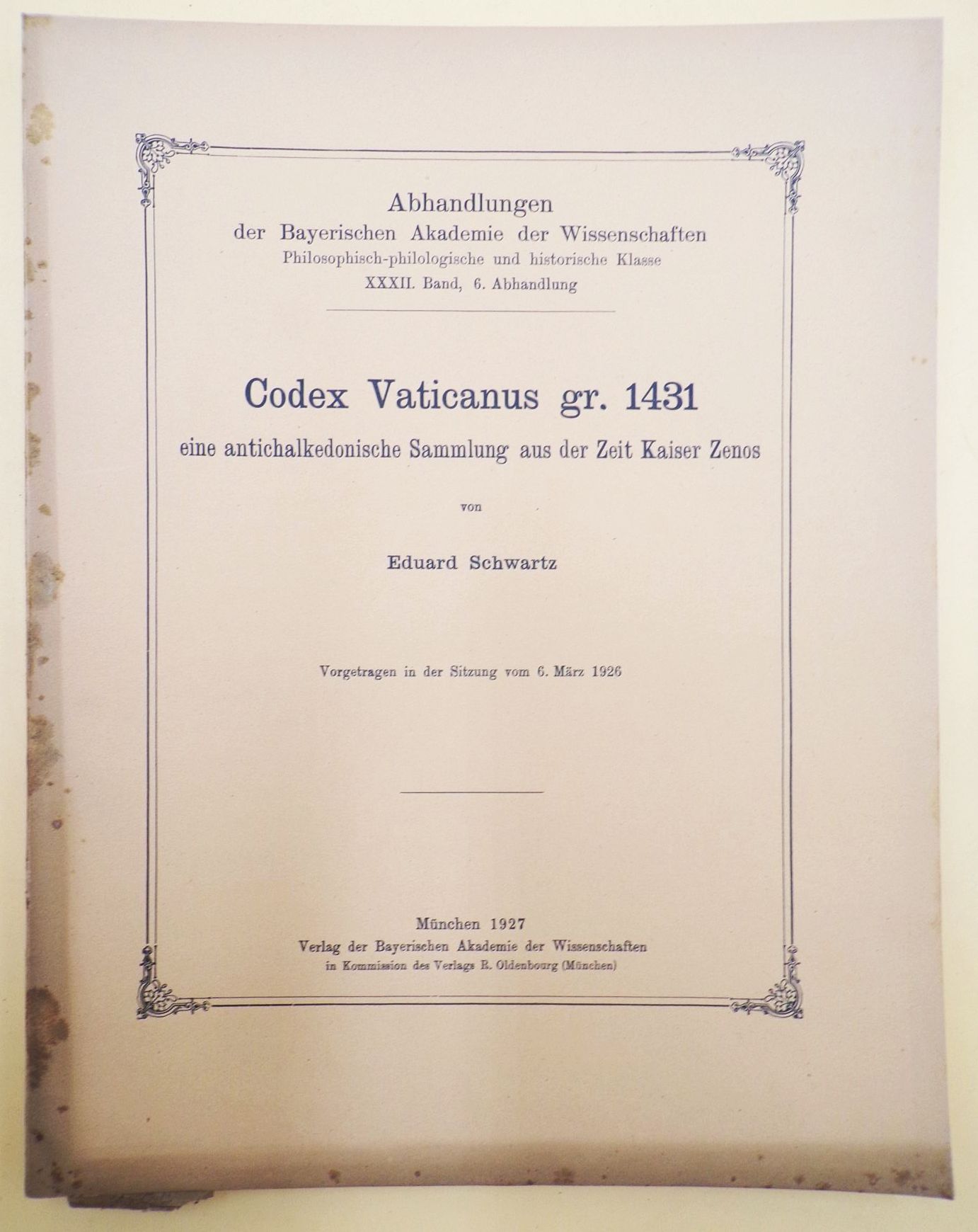 Codex Vaticanus gr 1431 eine antichalkedonische Sammlung aus der Zeit Kaiser Zenos