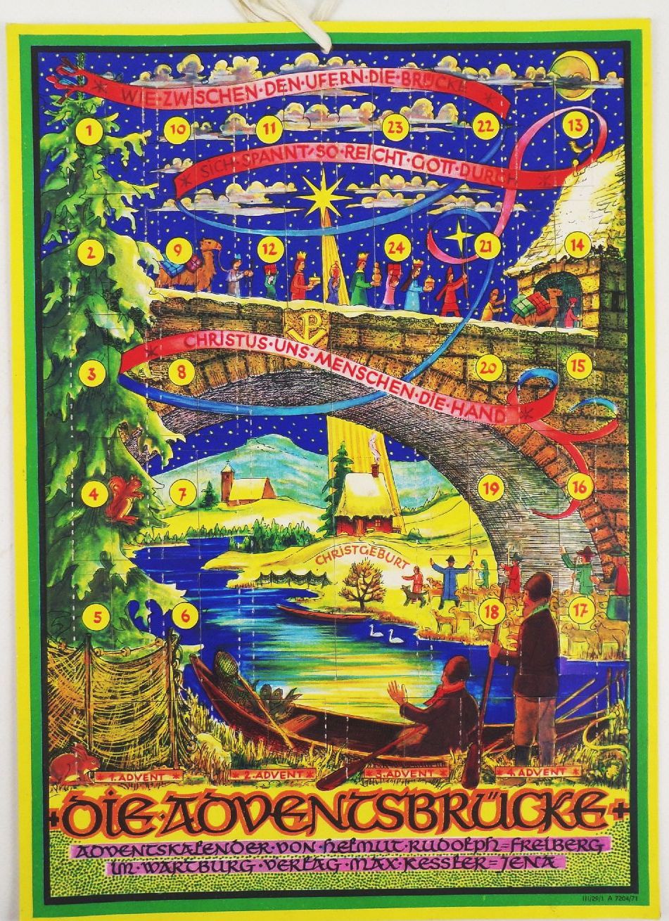 Alter Adventskalender Helmut Ruldoph Freiberg Die Adventsbrücke 1971