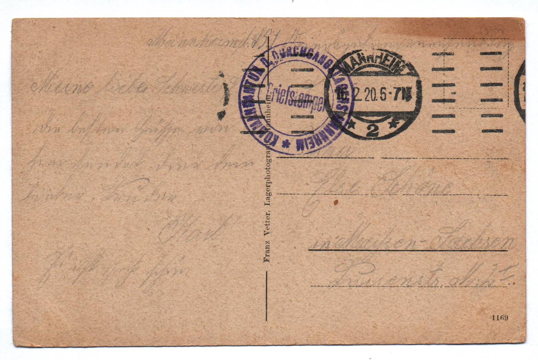 Ak Durchgangslager Mannheim Stempel Kommandantur 1920