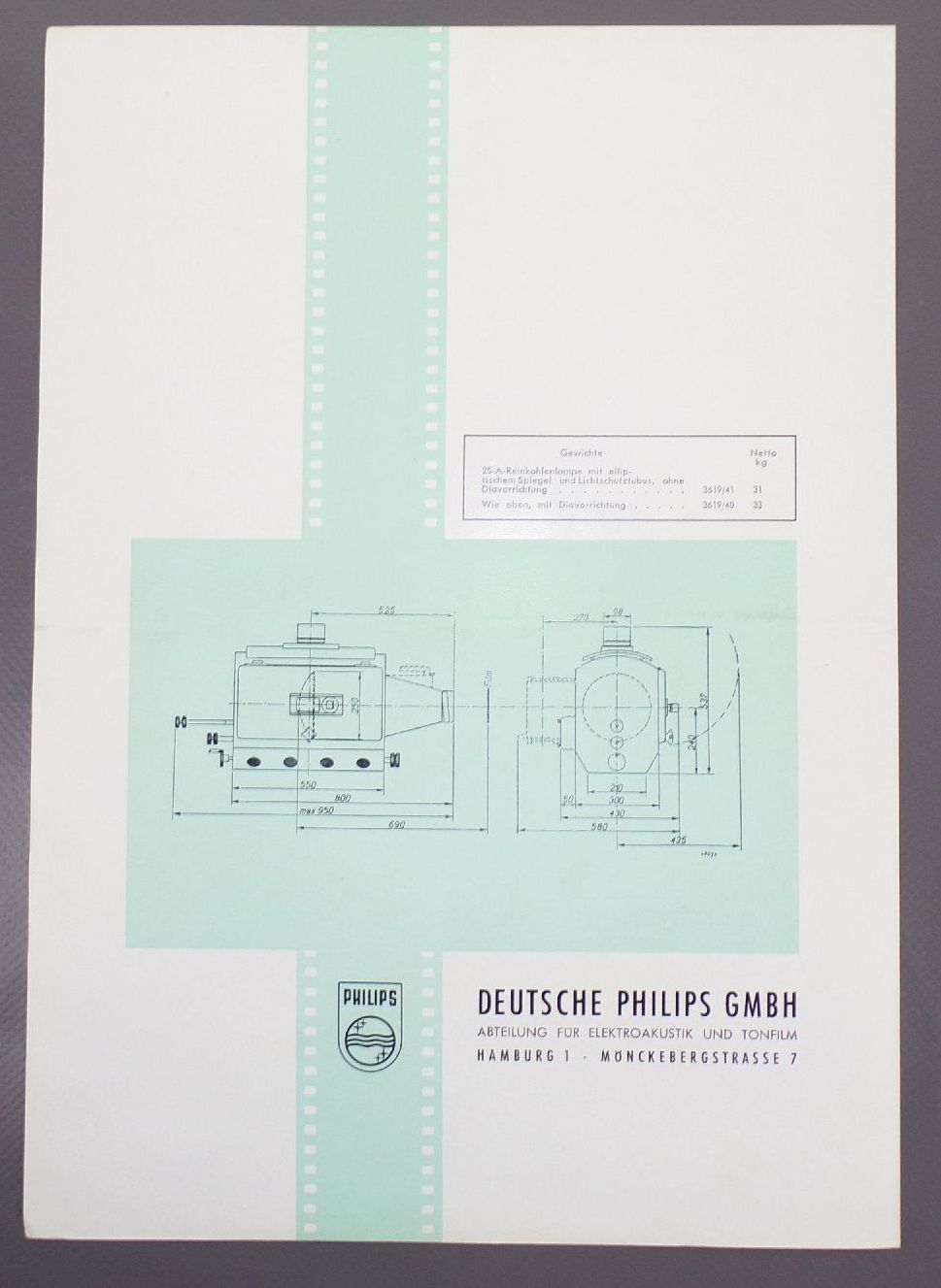Philips Reklame Blatt Reinkohlen Lampe 3619 Filmprojektor 