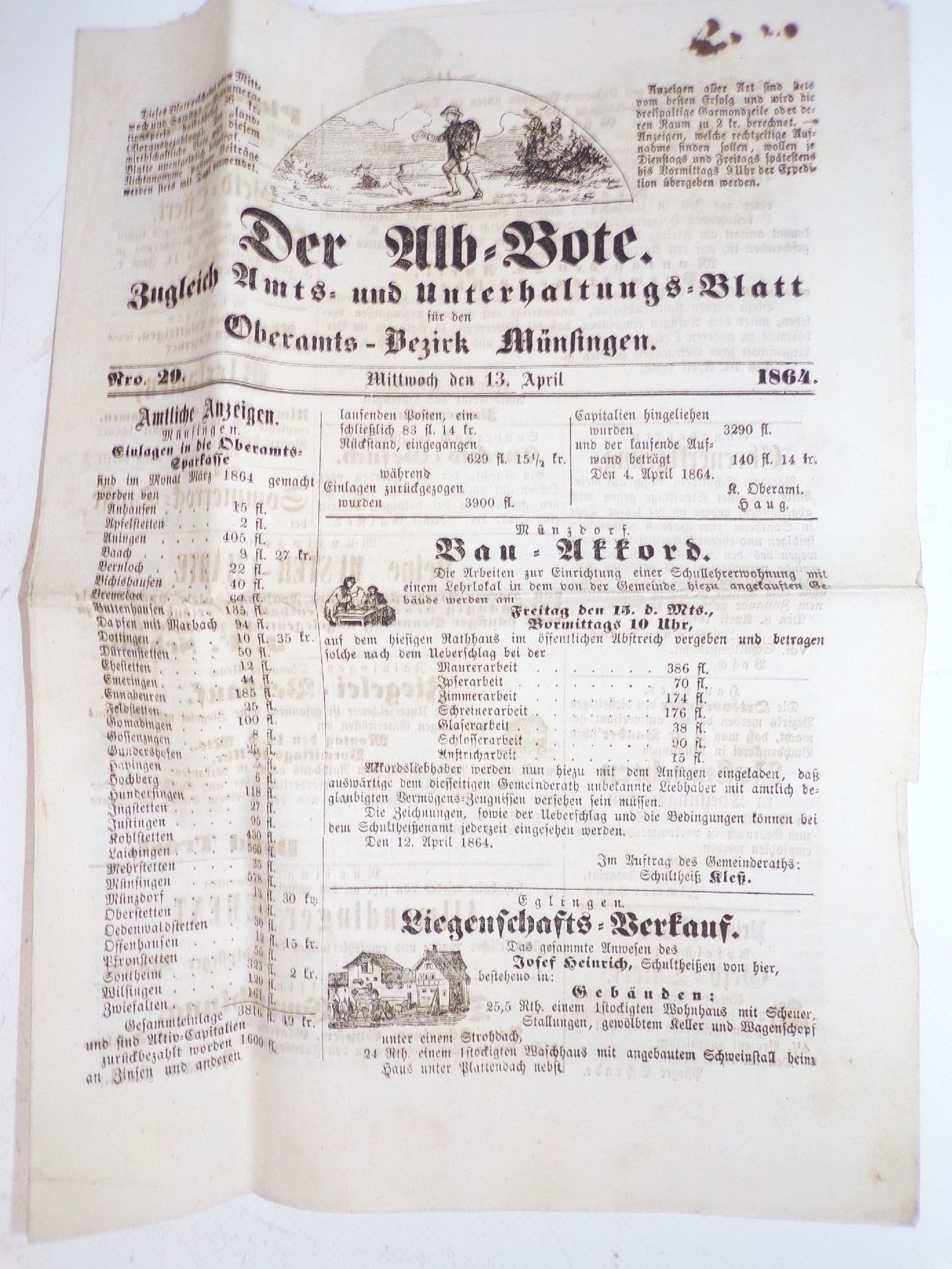 Der Alb Bote 1864 bis 1871 Oberamt Bezirk Münsingen Zeitung