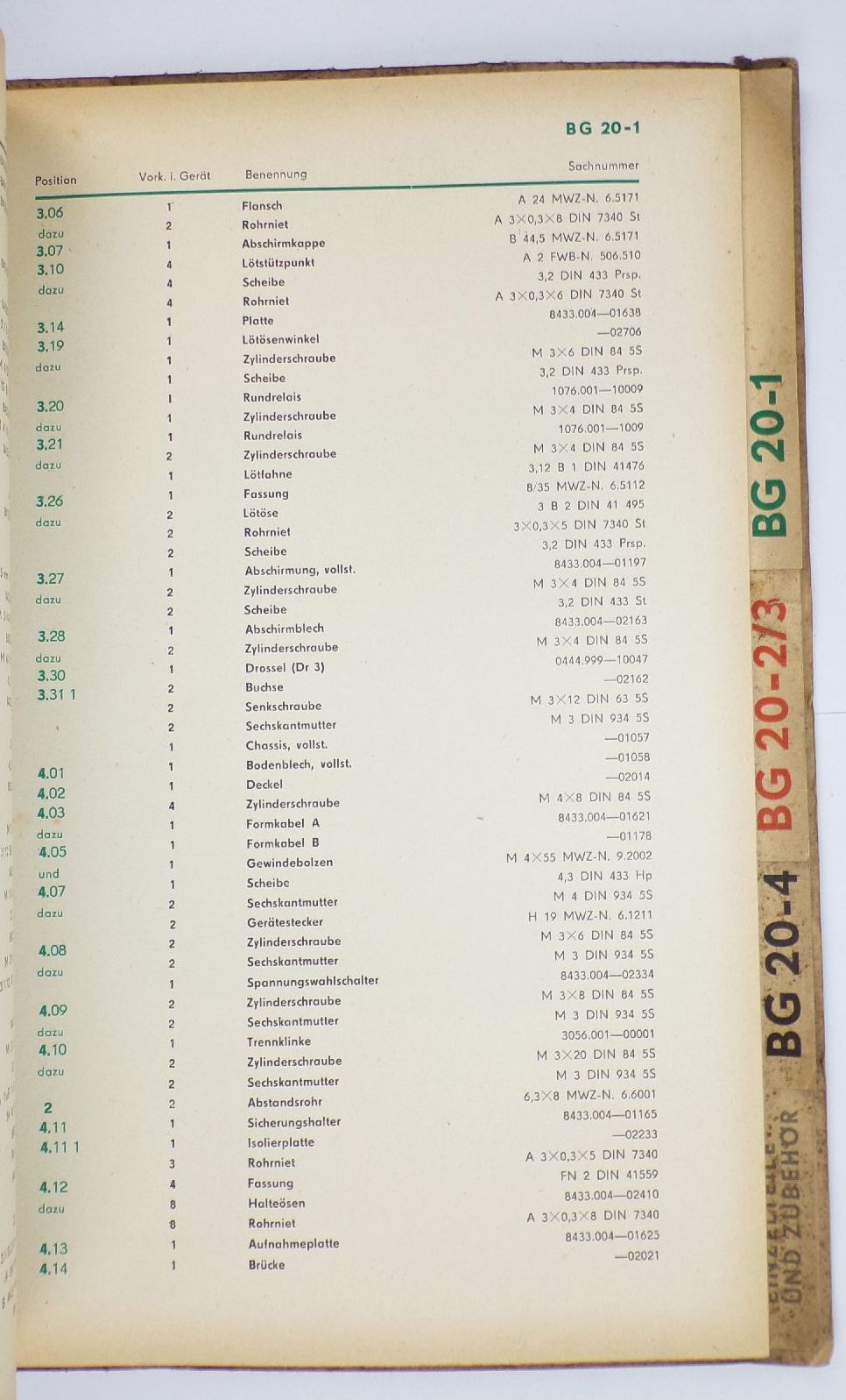 Ersatzteil Katalog BG20 1 2 3 4 Magnettonbandgerät VEB Messgerätewerk Zwönitz 1960